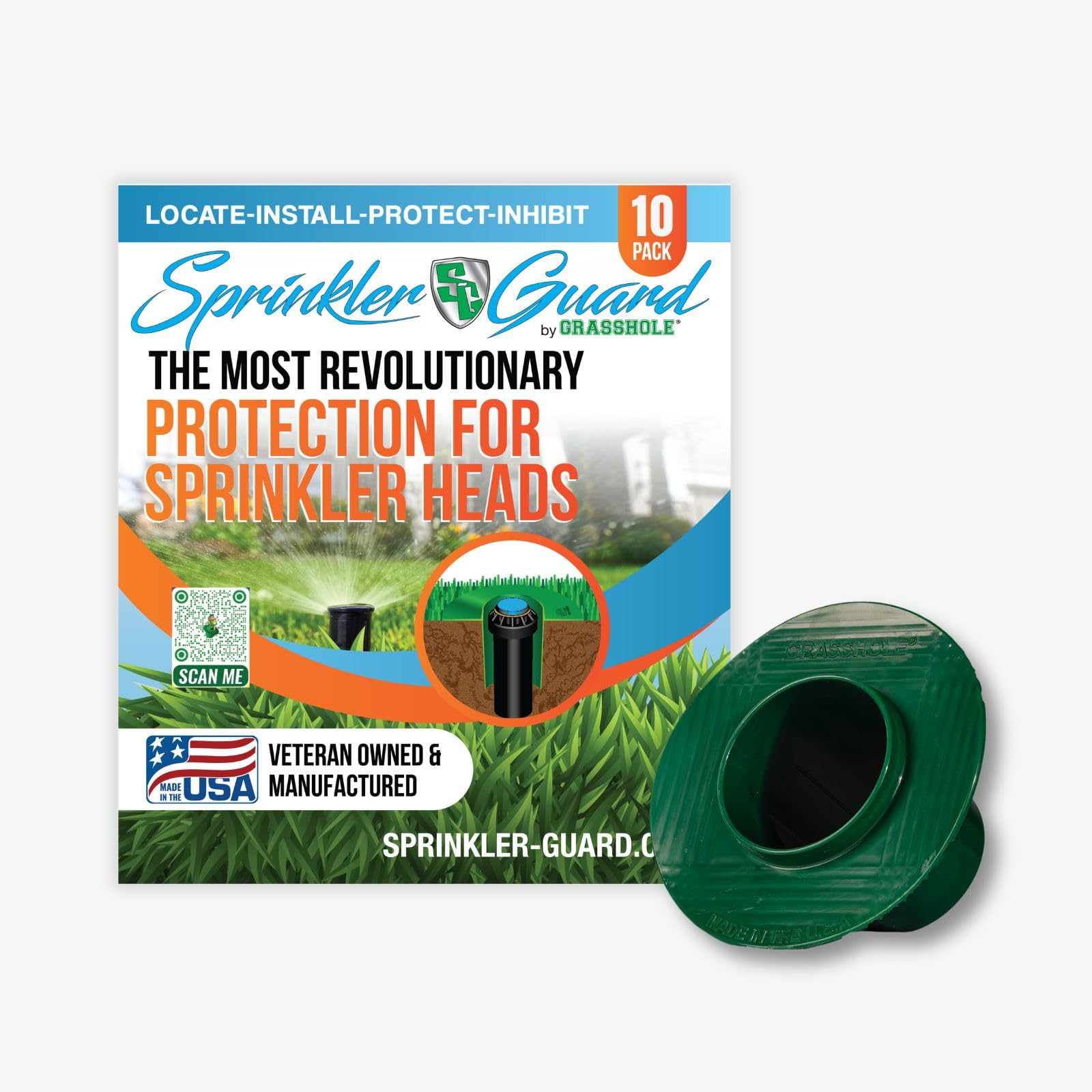 Sprinkler-Guard by GRASSHOLE - Patented Design Donut-Style Lawn Sprinkler Head Guard Protector to Prevent Damage from Mowers & Trimmers - Veteran Owned & Made in USA, 10 Pack