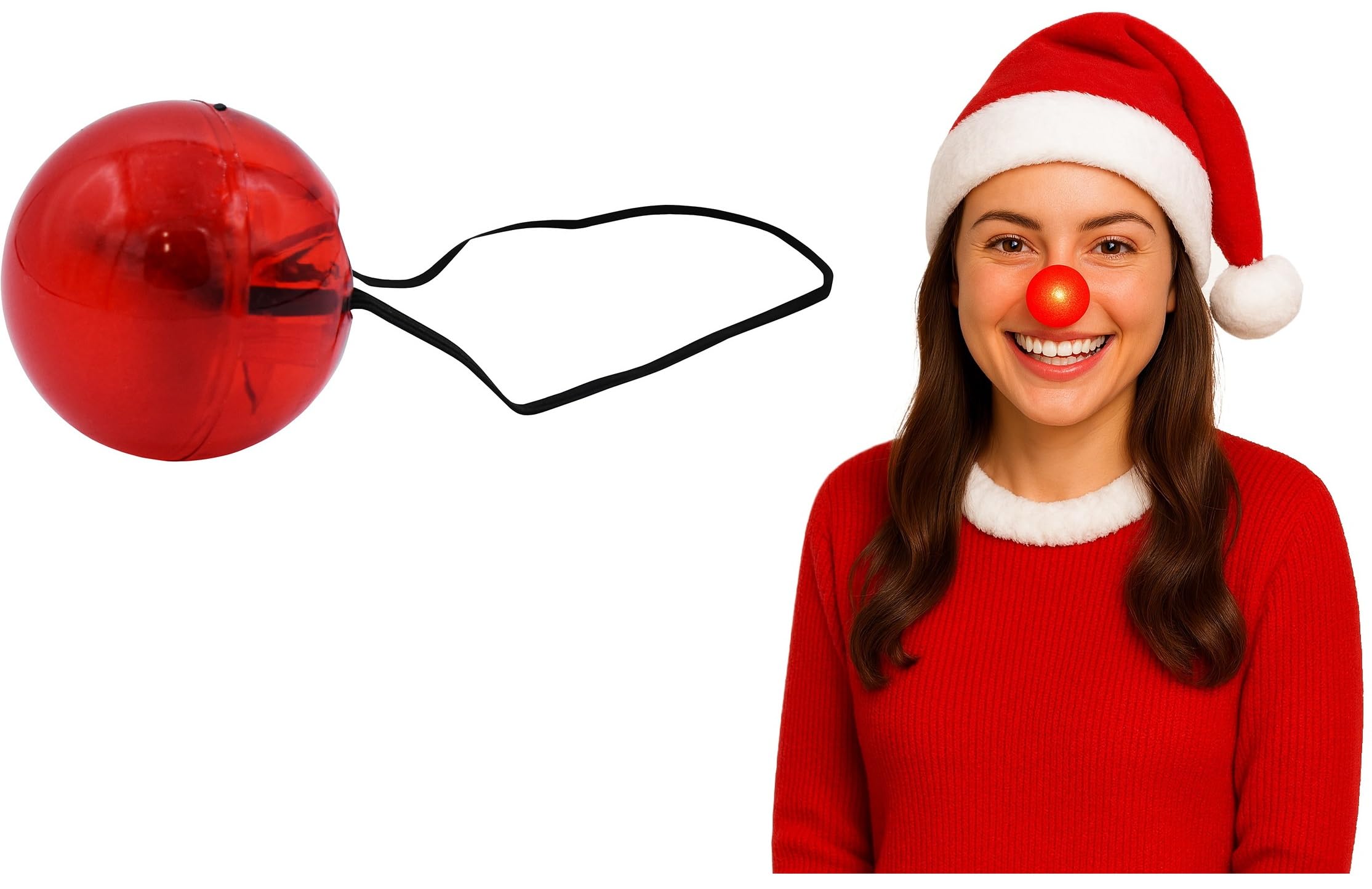 Nicky Bigs Novelties Light Up Red Nose Reindeer Flashing Blinking Clown Nose Battery Operated Adult Santa Christmas Costume