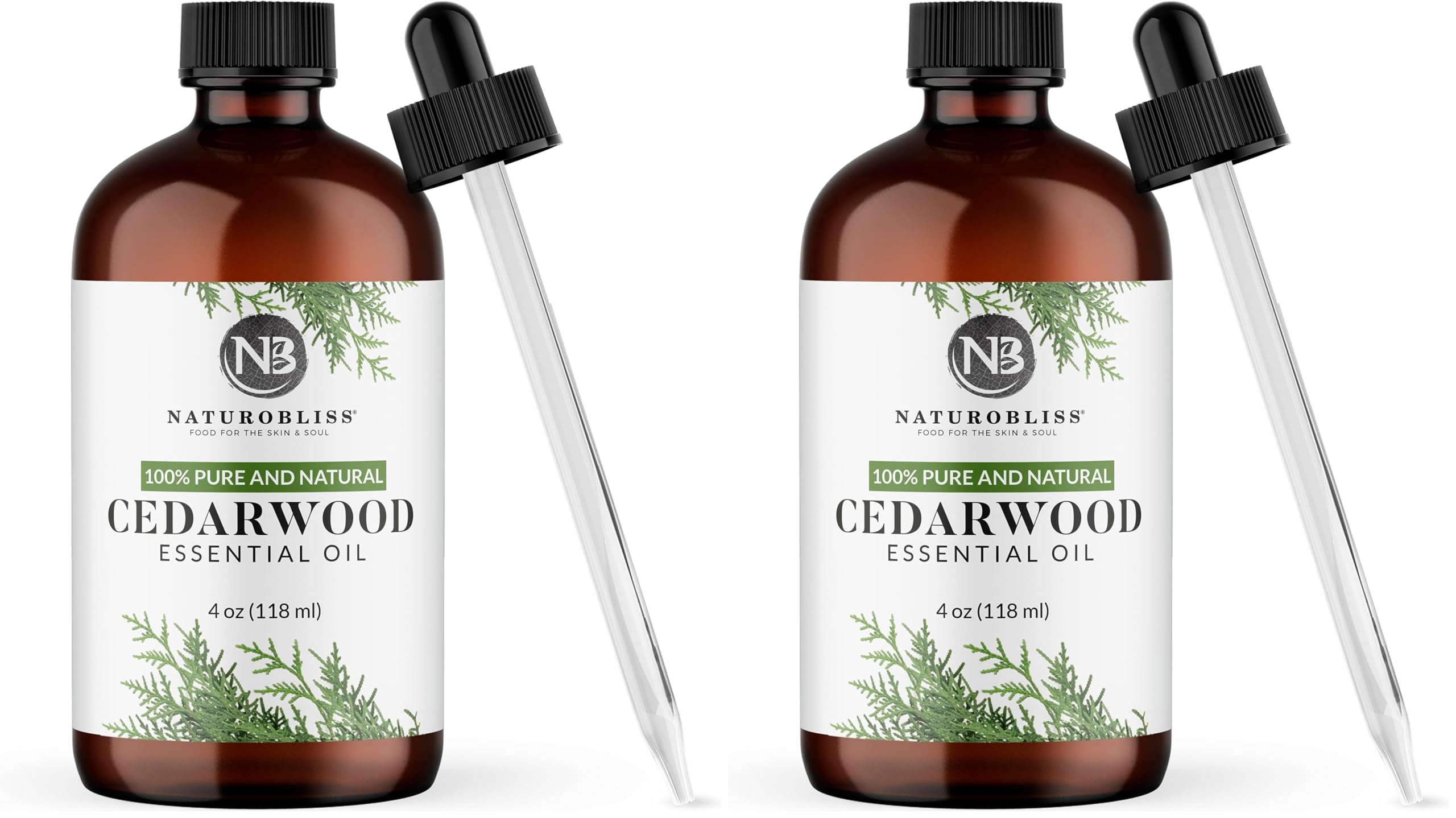 NaturoBliss Cedarwood Essential Oil – Huge 4 Fl Oz – 100% Pure and Natural – Premium Grade Essential Oil for Diffuser and Aromatherapy, Skin, Massage, Candle and Soap Making Fragrance (Pack of 2)