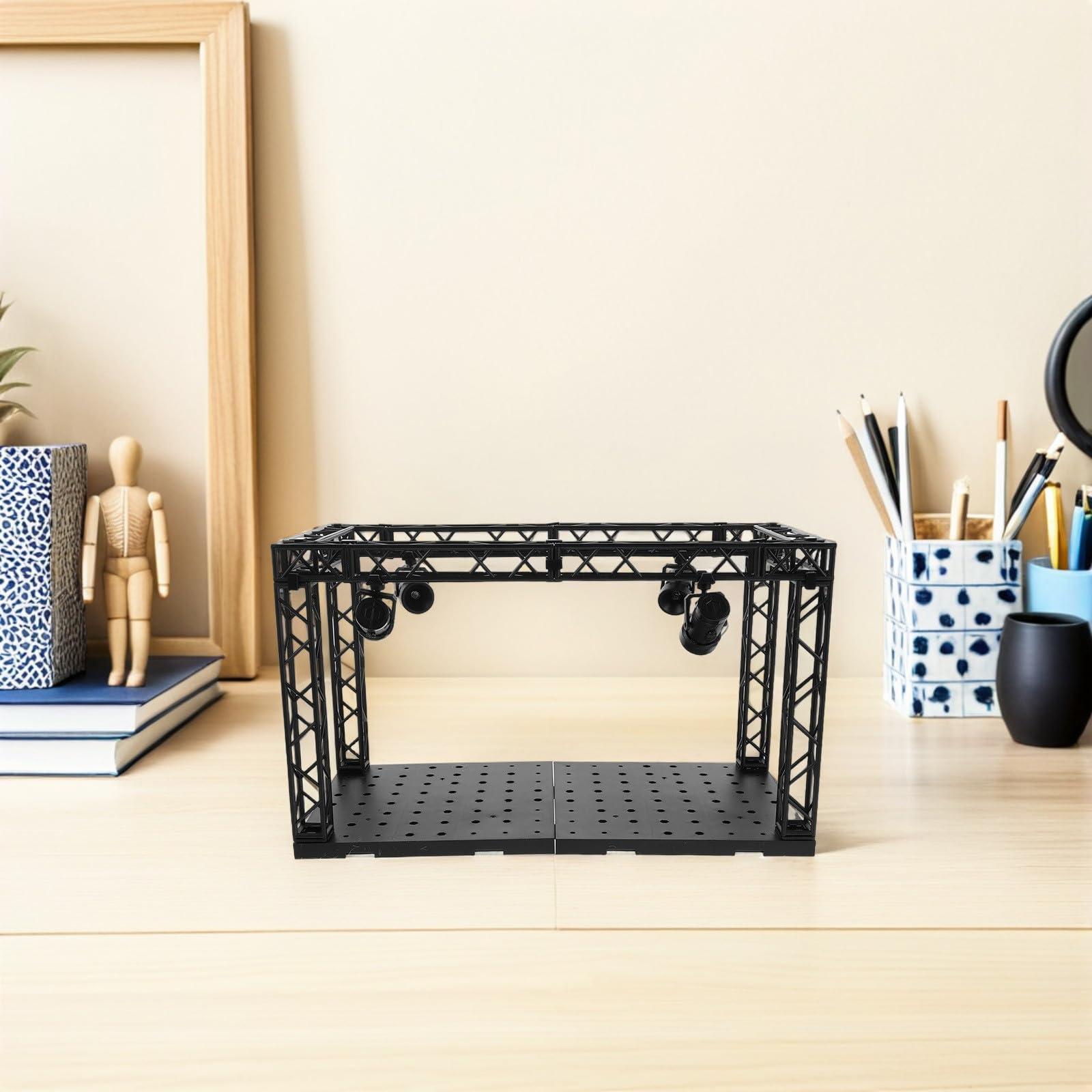 EXCEART Vitrina para Figuras de Colección Iluminación Colorida y Resistente al Polvo, Hecha de Plástico Negro, Adecuado para Exhibir en Escritorio o Dormitorio