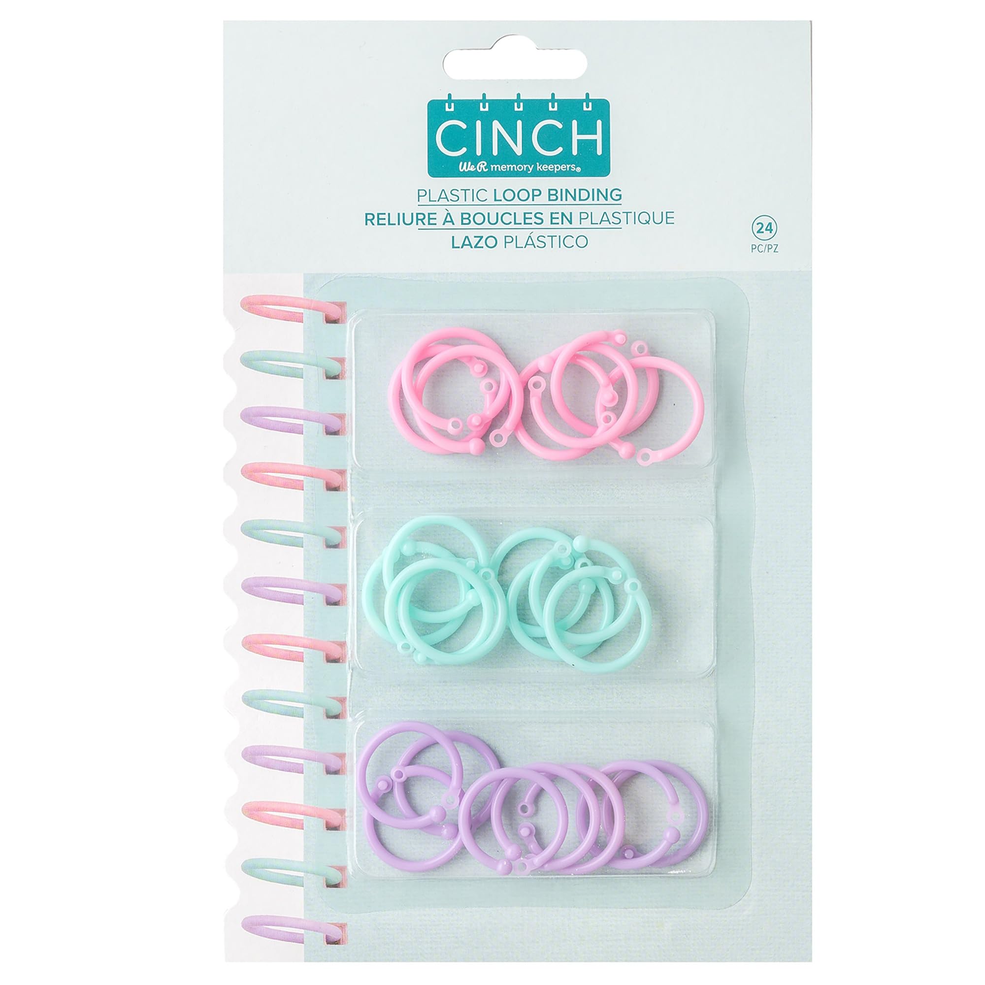 We R Memory Keepers Pink, Lilac & Blue We R Cinch Plastic Loop Binding 24/Pkg