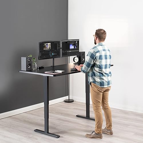 Miniatura 8 de VIVO Escritorio eléctrico de altura ajustable de 71 x 36 pulgadas, estación de trabajo activa completa con tablero de madera clara dividida, marco