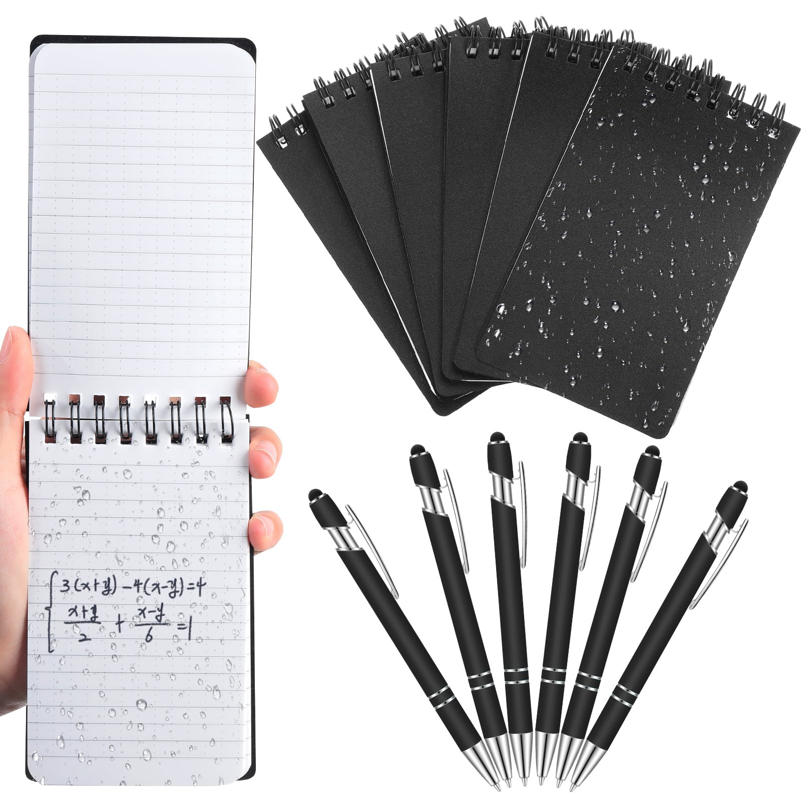 Jetec 12 Pcs Waterproof Notebook with Pen Set Include 6 Police Notepad and 6 Pcs Stylus Pen 3 x 5 Weatherproof Memo Pad All Weather Tactical Pocket Notepad for Outdoor Activities Recording (Black)