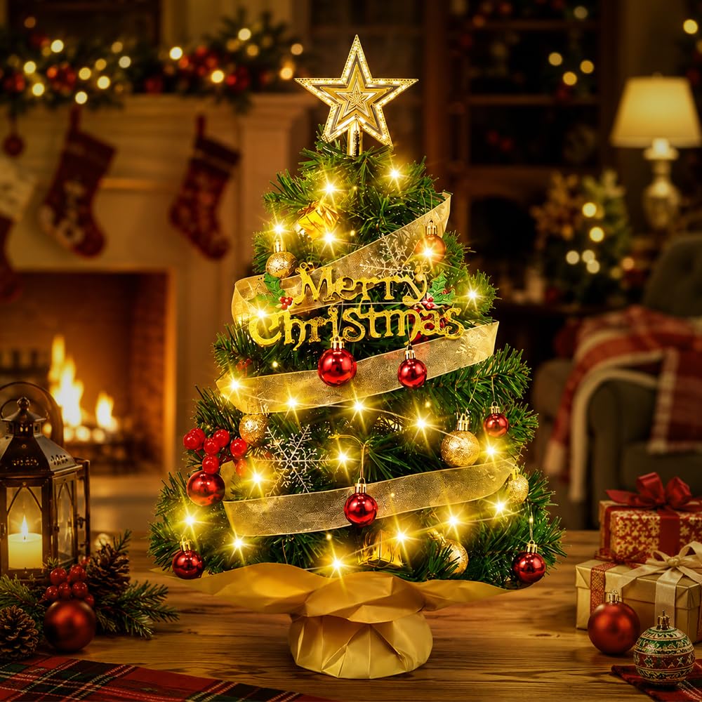 2FT/60CM Mini Christmas Trees, Artificial Tabletop Christmas Tree (Green)