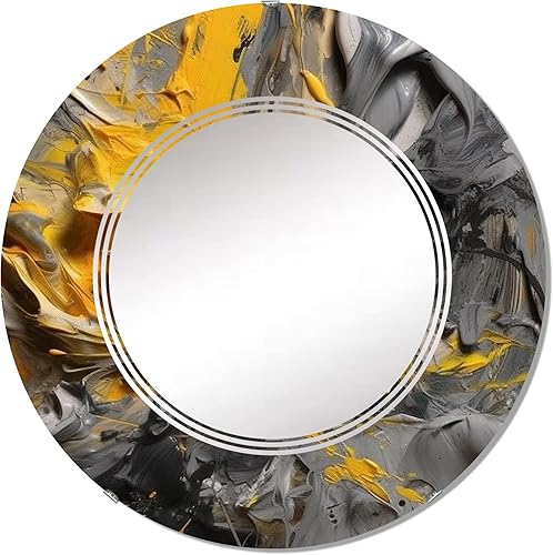 DesignQ Espejo de tocador en V amarillo mostaza y gris vivo, espejos de baño, espejos de pared para sala de estar, dormitorio, espejo redondo,