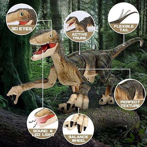 Miniatura 2 de FRUSE Juguetes de dinosaurio jurásico con control remoto para niños, juguete de robot de dinosaurio velociraptor de 2.4 Ghz, luz LED, para caminar,