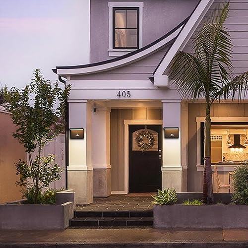 Miniatura 7 de Lustrlach Lámpara solar con sensor de movimiento para exteriores, lámpara de pared LED para exteriores, lámpara de porche frontal moderna con 3