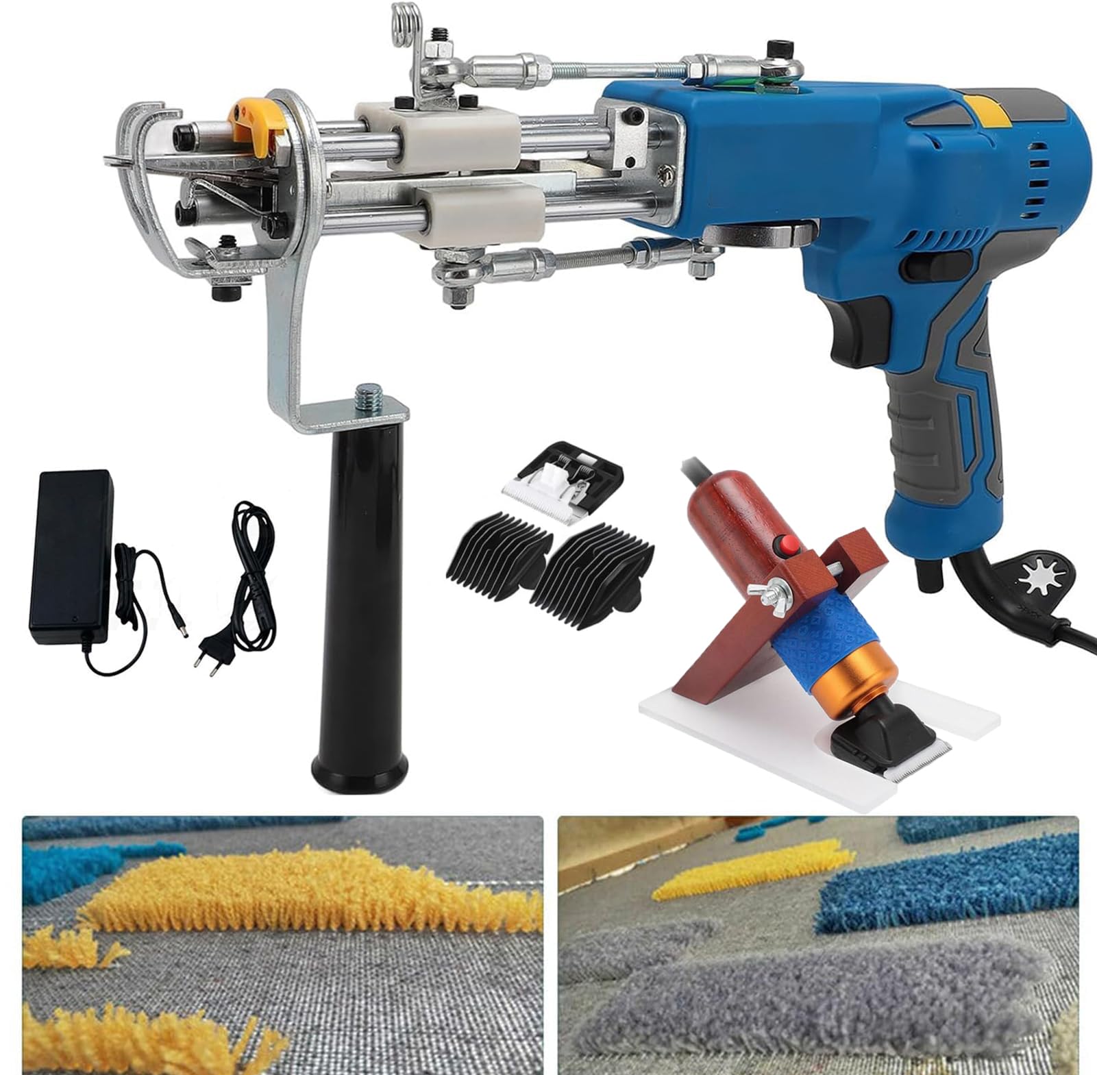 JIMINHUIXIN 2-in-1 Rug Tufting Gun and Tufting Shears, Electric Carpet Weaving Tool with Digital Display, Adjustable 1000-6000 RPM, Front LED Light, Safety Protection for Home DIY