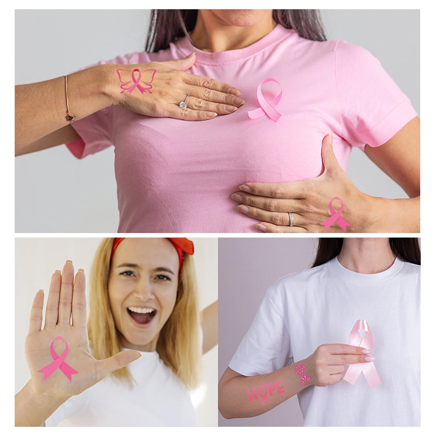 UNVOJL 10 Sheets Pink Ribbon Temporary Tattoos Breast Cancer Awareness Tattoo Stickers Make-Up Accessories Fake Tattoo for Charity Event Decoration - Image 3