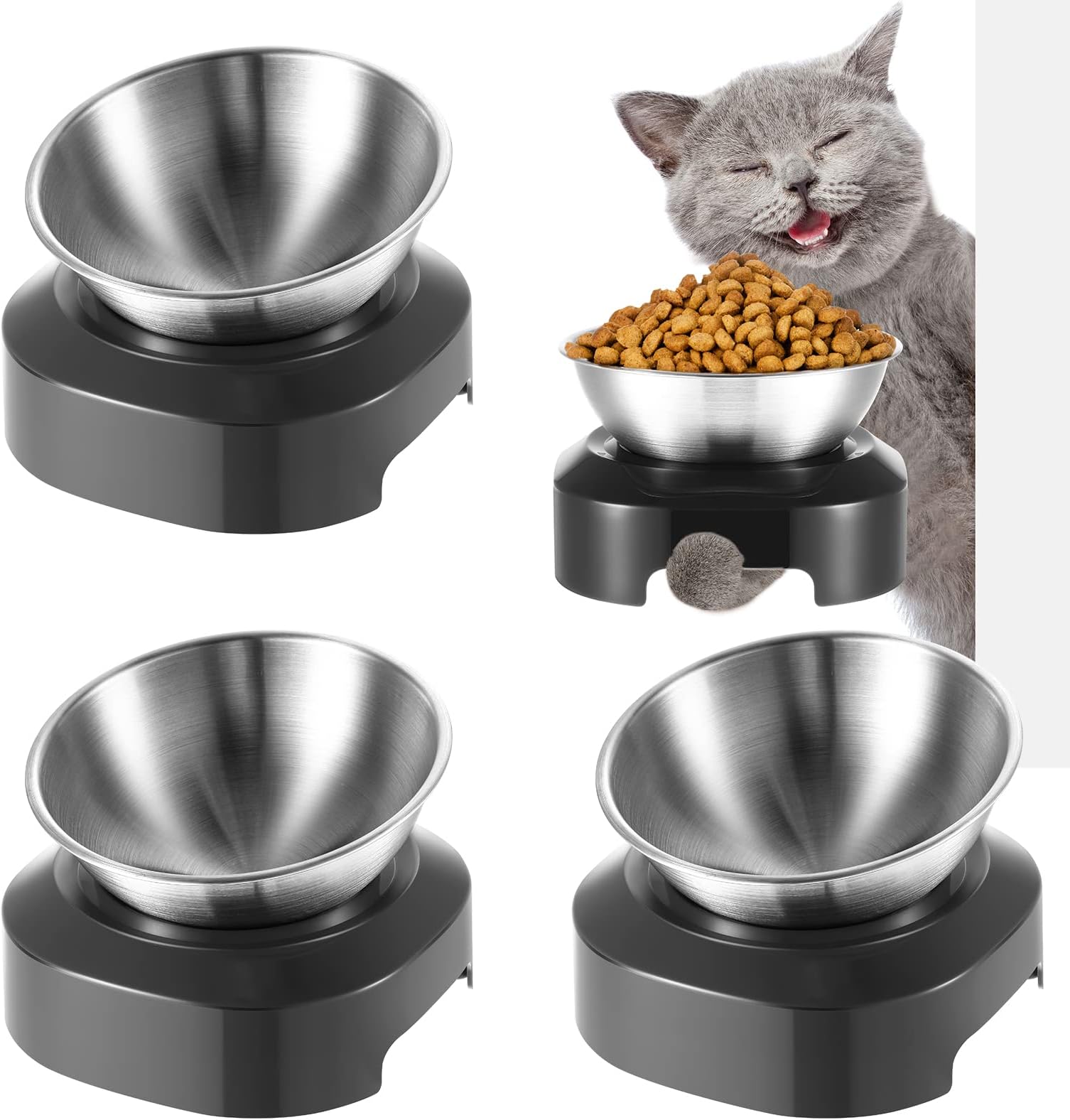 4 Pcs Raised Cat Food Bowls Stainless Steel Cat Bowls