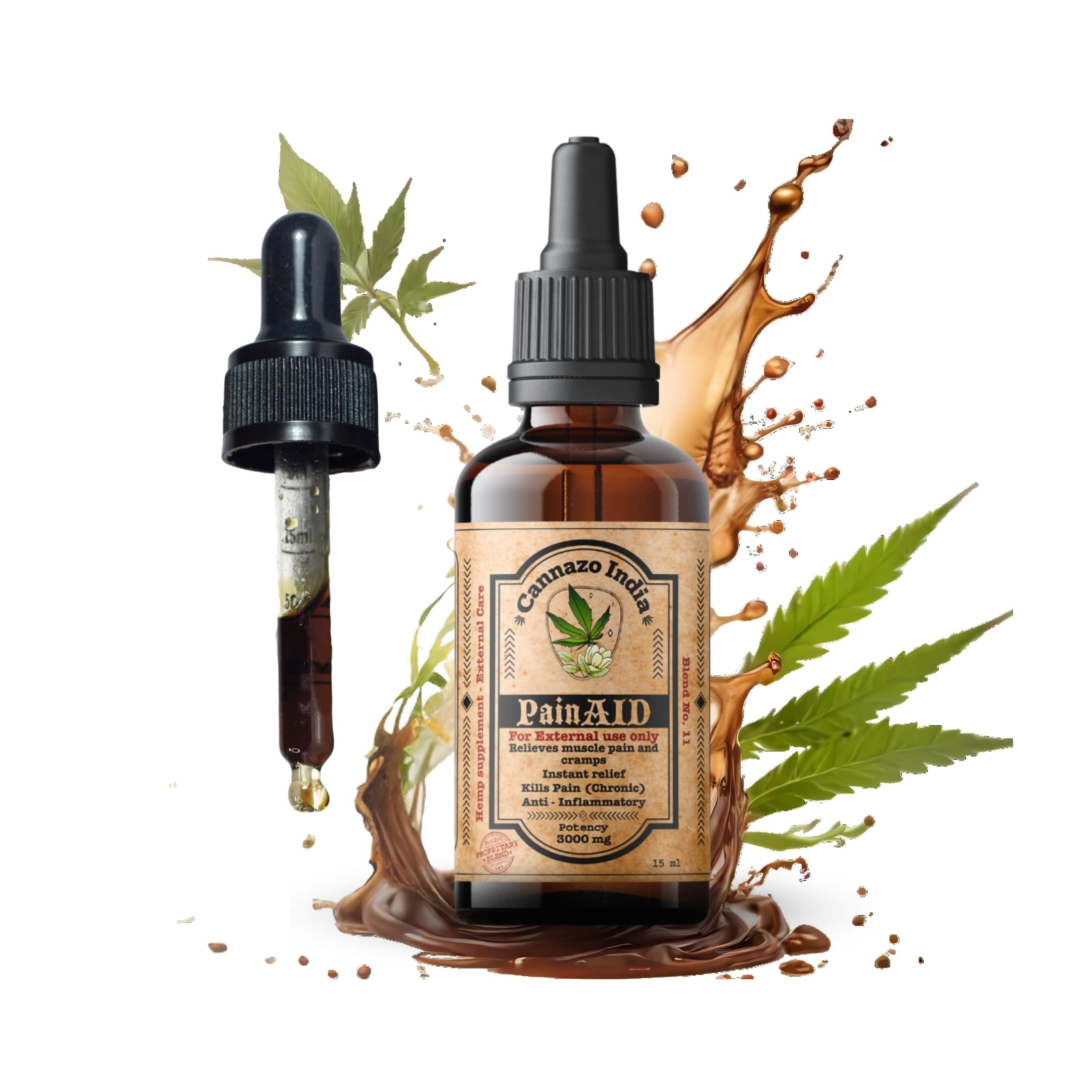 Cannazo India ® Pain Aid - Pain Relief Ayurvedic Oil | 15ml - 3000mg | Premium Medicine For Heavy Pain, Arthritis, Joint Pain |100% Natural Wellness, Vijaya Leaf Extract + Hemp Seed Oil (B0D8JDHJ4F) Amazon Price History, Amazon Price Tracker