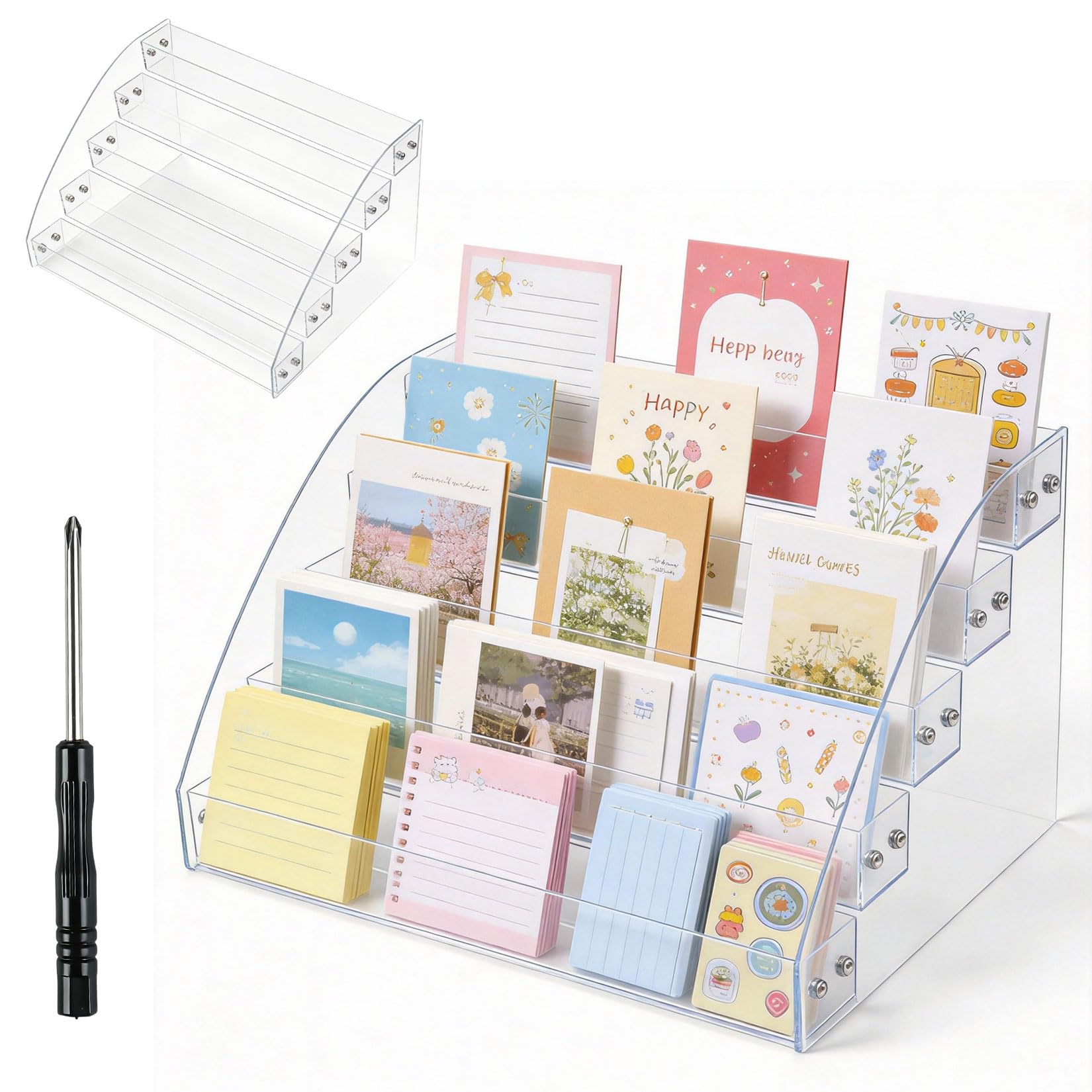ShiFaKa 5 Tier Trading Card Display Stands, Space-Saving Acrylic Greeting Card Display Stand, cCard Stands for Displaying Greeting Cards, Counters, Shop, Offices, Restaurants