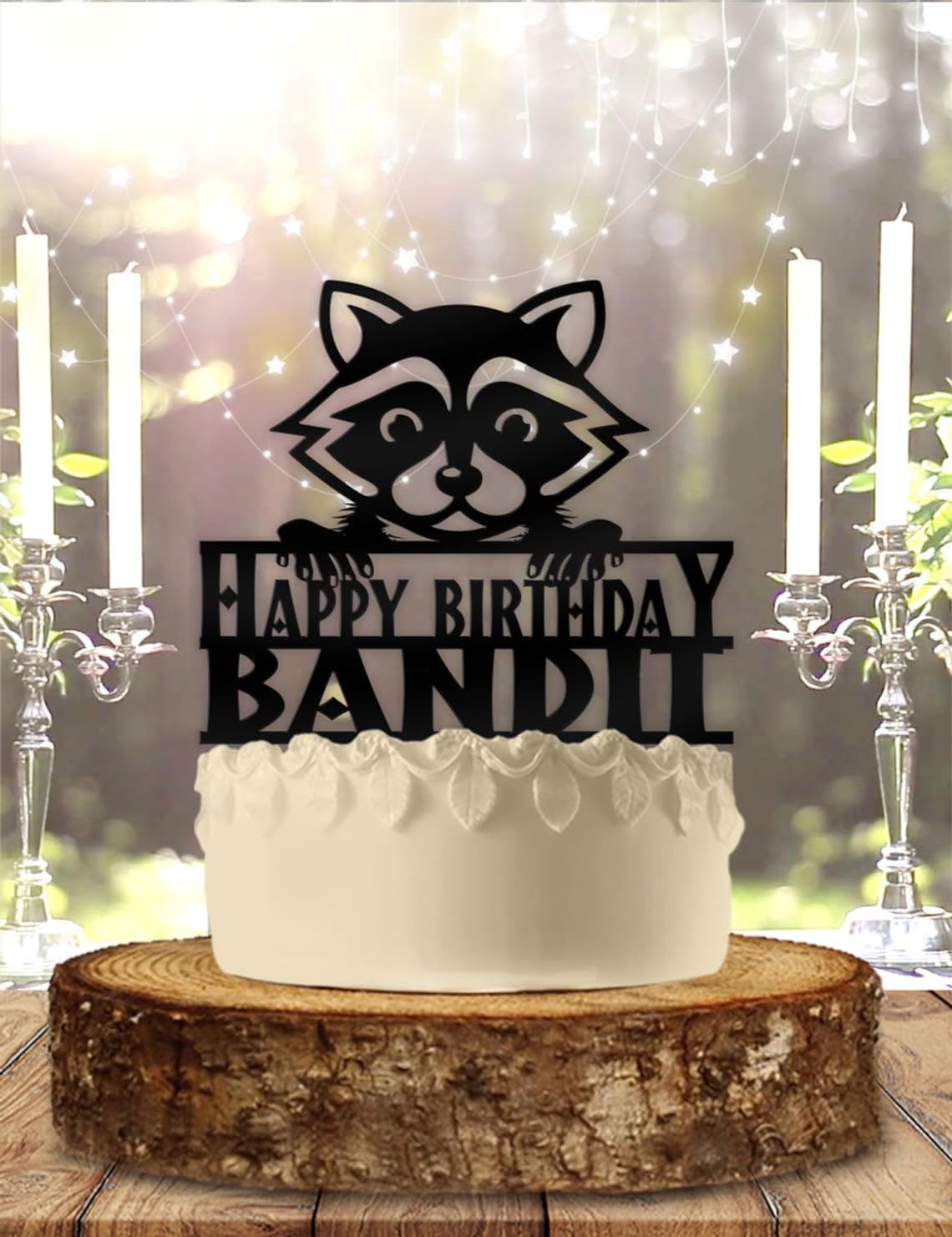 Cute Raccoon Wildlife Nature Holding Name Personalized Cute Birthday Cake Topper, Cupcake Topper Personalized Birthday Themed Party Cake Topper, Party Decoration Supplies.
