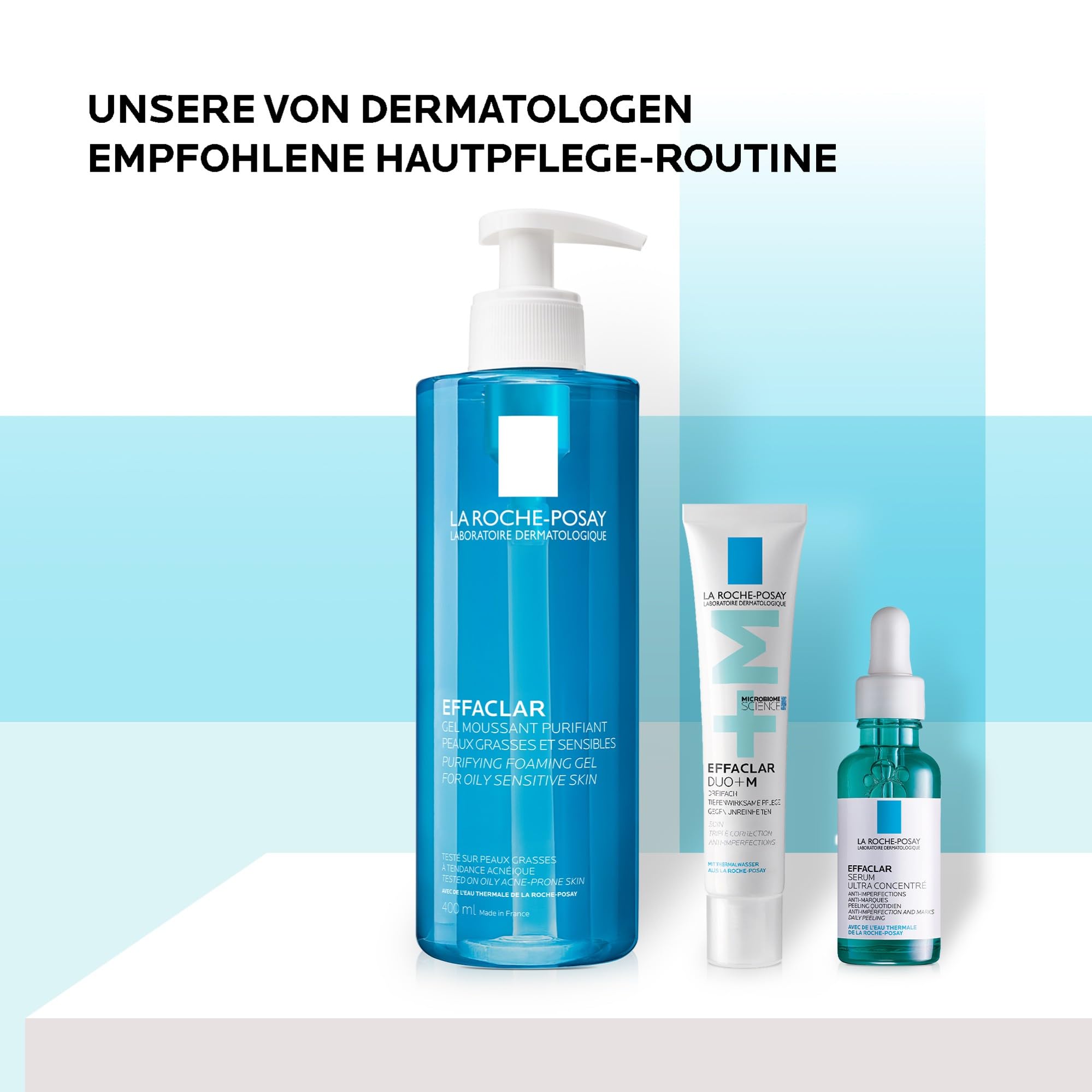 La Roche Posay Effaclar Set mit Schäumendem Reinigungsgel, Duo+M Creme & Hochkonzentriertem Peeling-Serum, Pflegeset gegen Unreinheiten & Hautglanz, Für Mischhaut & fettige Haut, 400ml + 40ml + 30ml