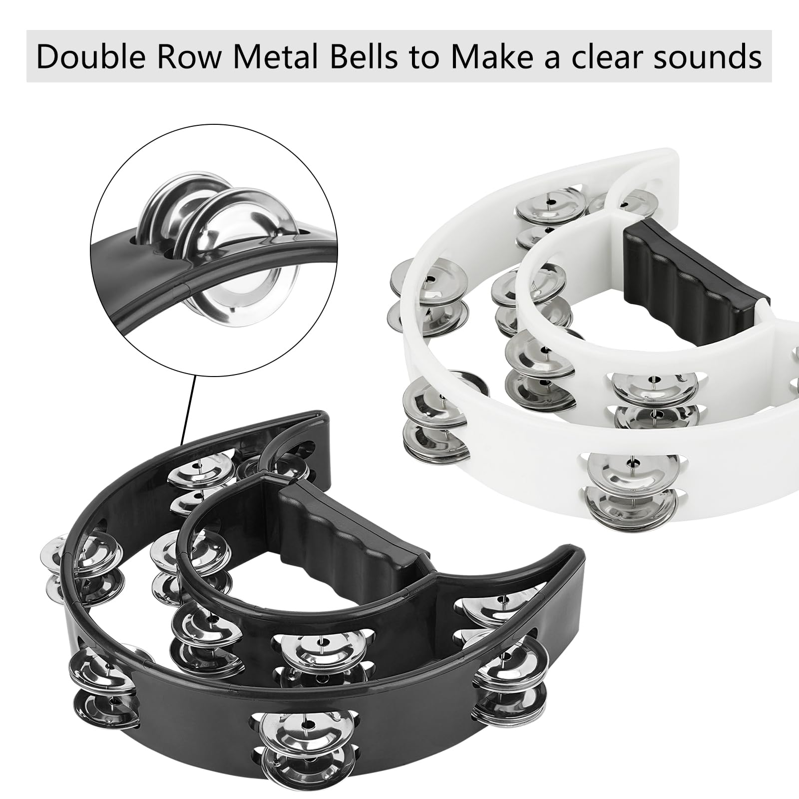 Musiin Double Row Metal Jingles Half-Moon Tambourine Versatile Pro Percussion for Dynamic Performances(2packs) - Image 4