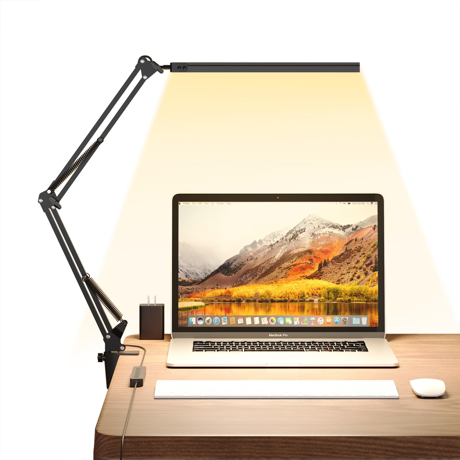 Upgrade Swing Arm LED Desk Lamp with Clamp, 80 LED Beads, 5 Color Modes & 11 Brightness Levels, 360° Adjustable Arm, Eye-Caring Light CRI95, Timer & Memory Function, for Office, Study, Crafting