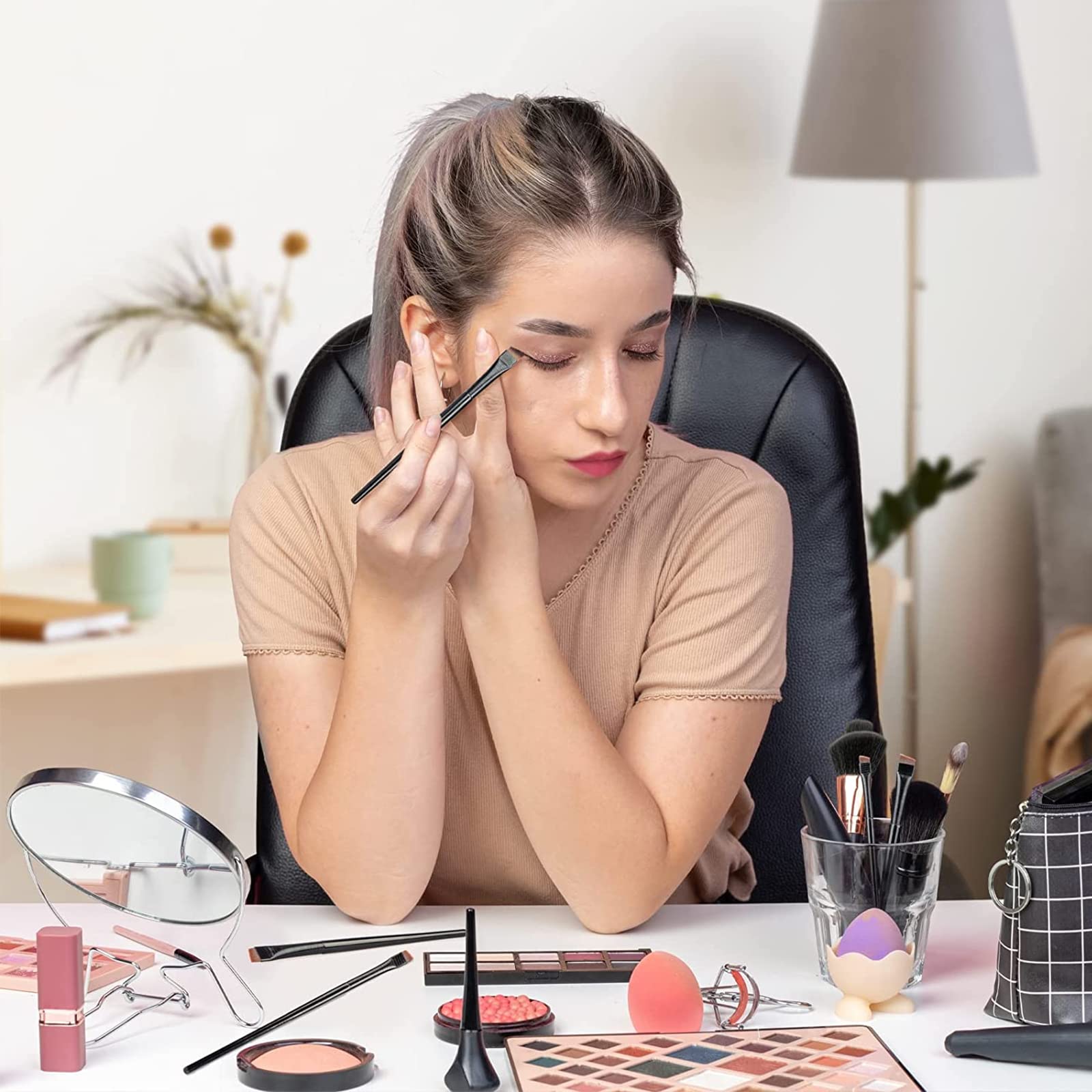 FENGCHUANG Schräger Eyeliner Pinsel 6 Stück Augen-Make-up-Werkzeug Schwarz