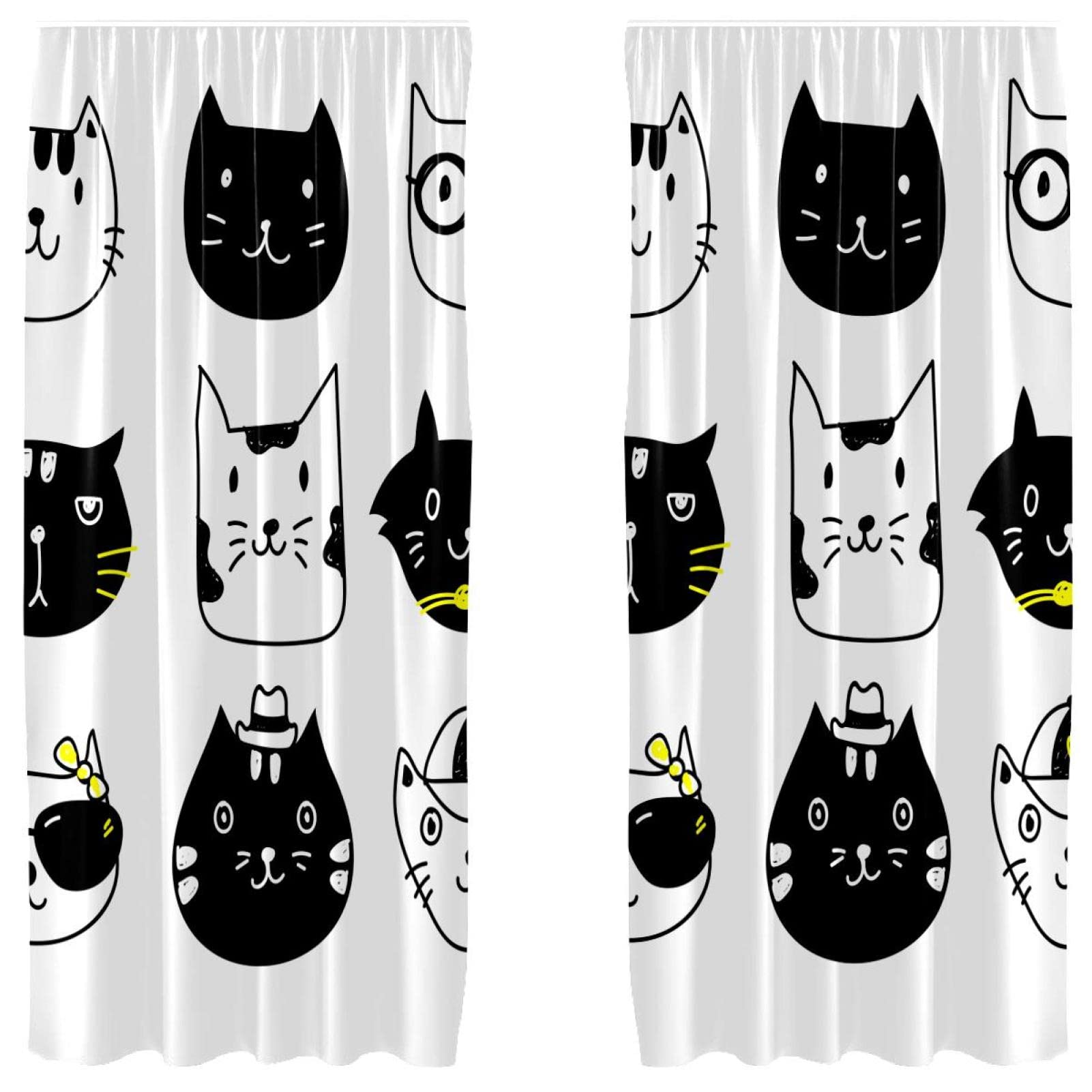 Cortinas opacas termicas de microfibra con diseño artistico de gatos