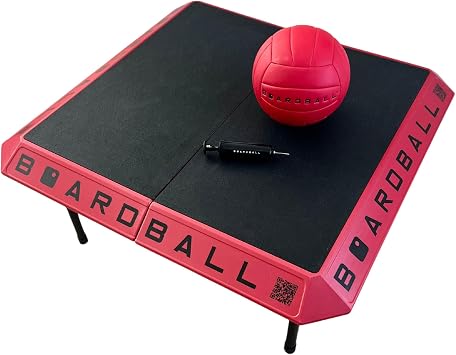 Boardball Sport Portable Volleyball Board Game Set, Indoor & Outdoor Play with Rubber Top Surface Board, Full-Size Ball and Hand Pump, Red/Black