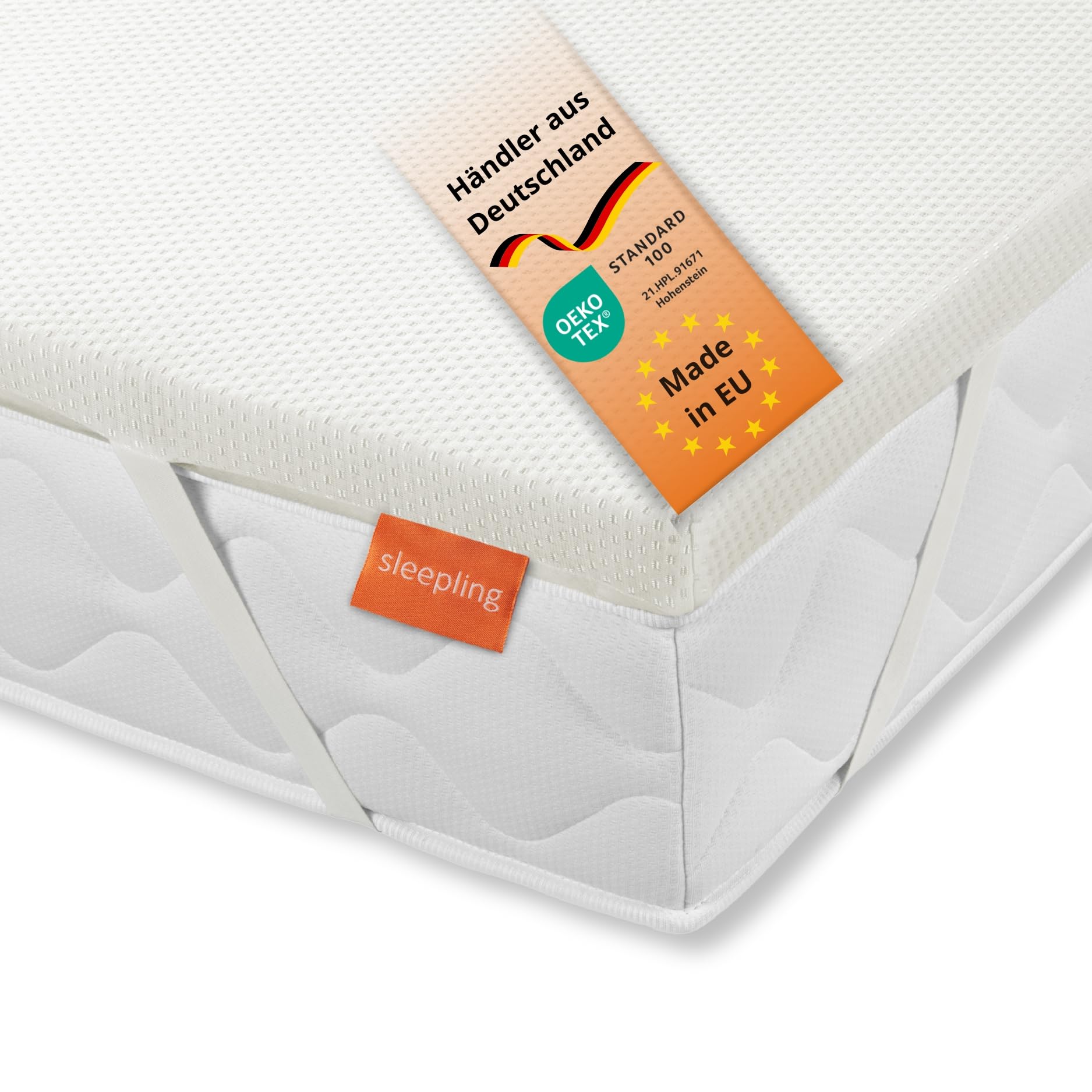 sleepling extra Fester Topper 140x200 cm, Härtegrad 4 ab 100 kg, Matratzenauflage 5 cm hoch, Matratzentopper 140 x 200 x 5 cm mit Eckgummis, Komfortschaum, Made in EU, Oeko-TEX, waschbar bis 60 Grad