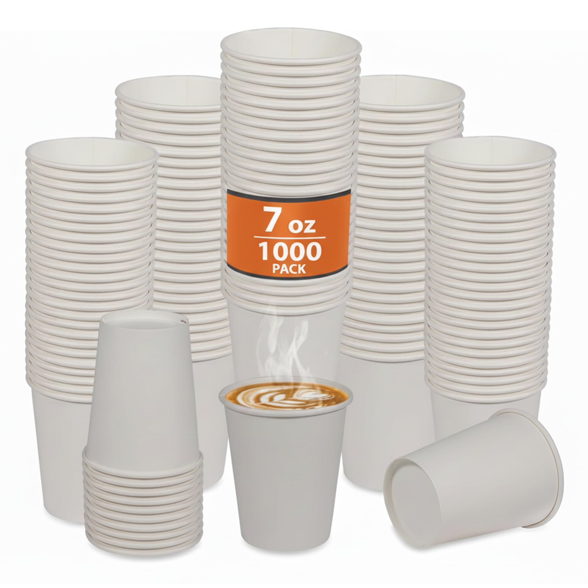 Disposable Paper Cups 7oz – 1000 Pcs (50 Cups x 20 Packs) Bulk Pack | White Single Wall Eco-Friendly Paper Cups for Hot & Cold Drinks Perfect for Parties, Office, Events & Takeaway Coffee Cups.