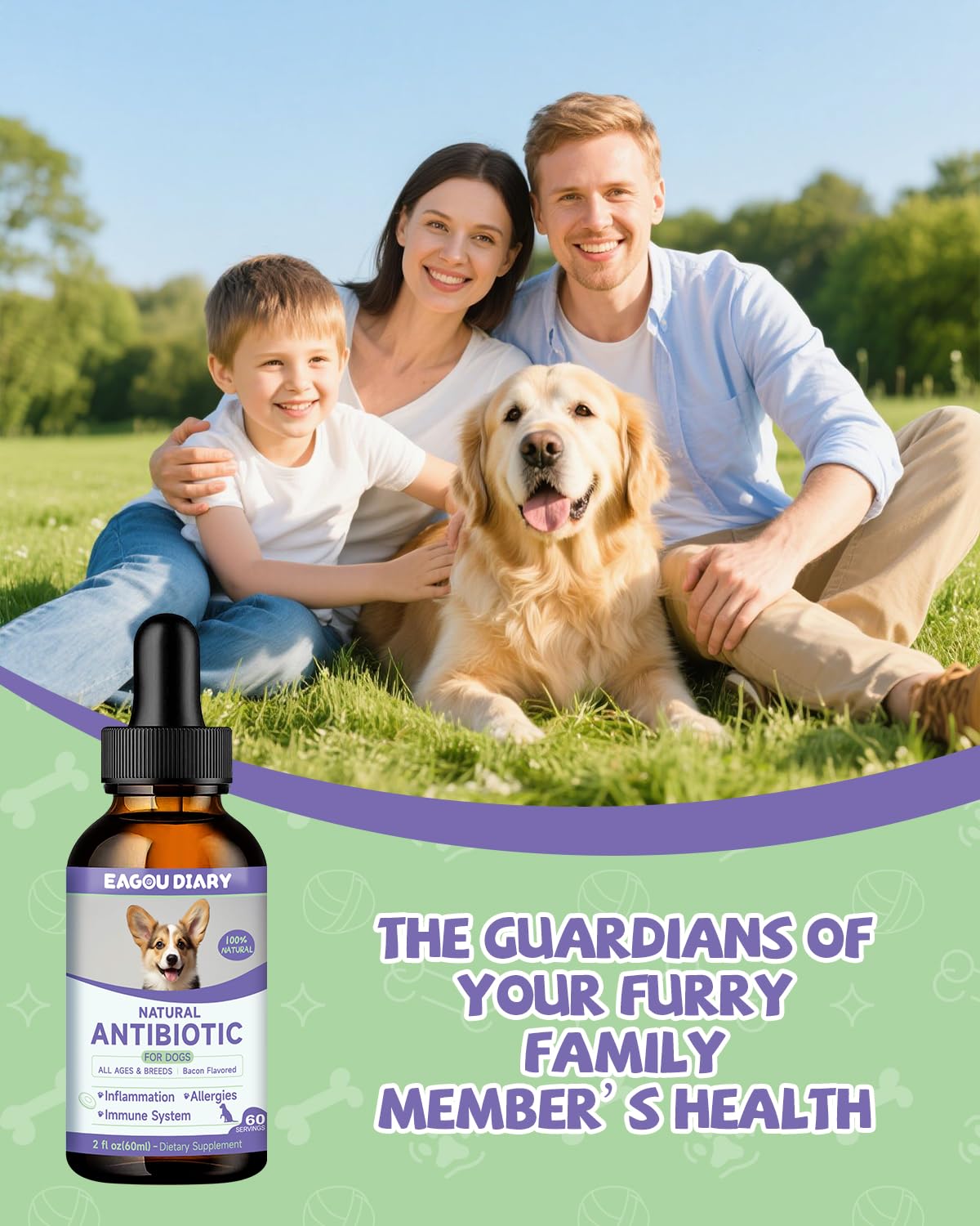 Antibióticos para Perros - Gotas de Antibióticos Naturales para Perros, Alivio Alergias, Alivio Picazón Piel, Refuerzo Sistema Inmunológico en Mascotas, Suplementos Hierbas Infección Mascotas