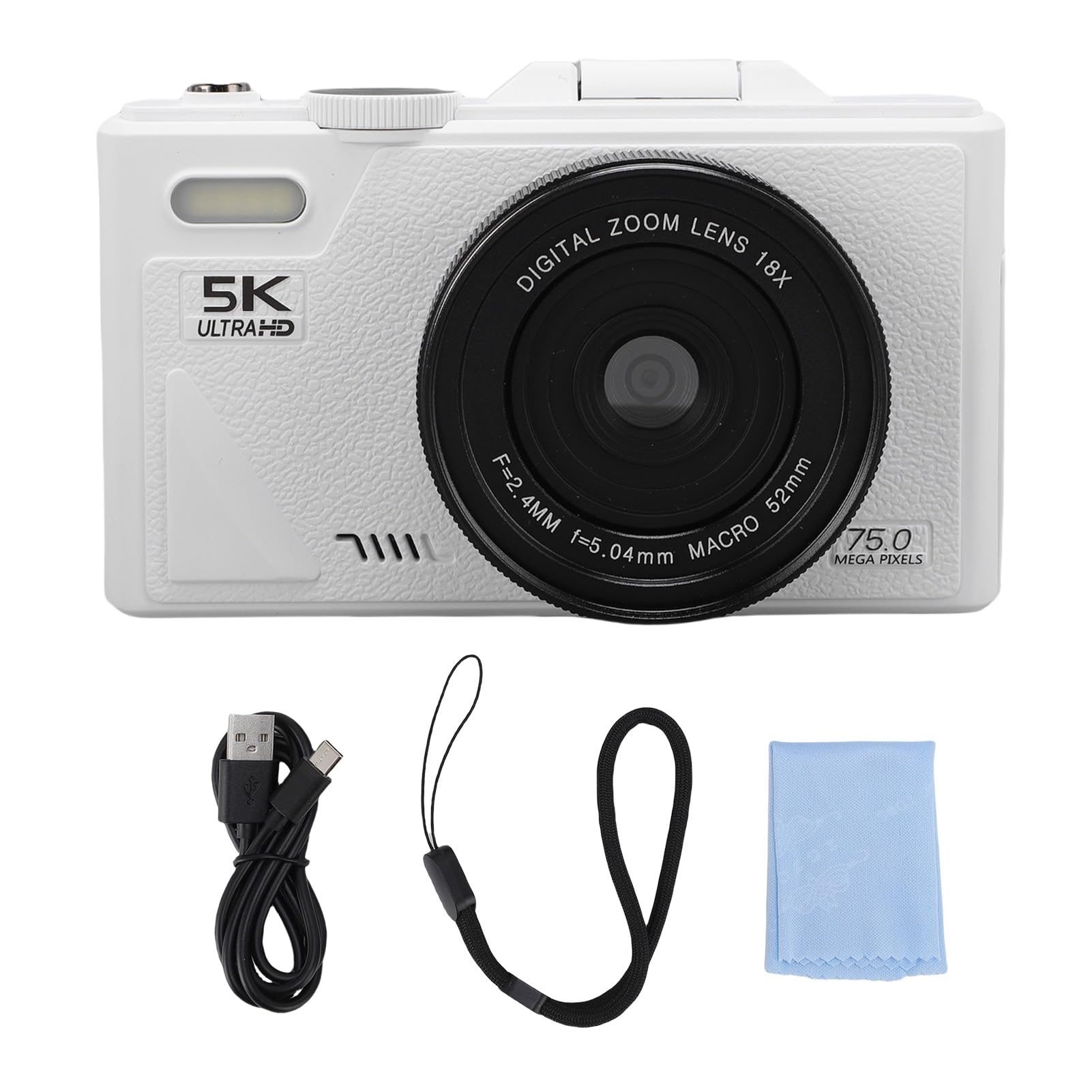 Aparat Cyfrowy 5K do Fotografii, Kamera do vlogowania 75MP z WIFI, 3 ekran obracany o 180°, 18-krotny zoom cyfrowy, Autofokus, Anti Shake, kamera podróżna dla początkujących