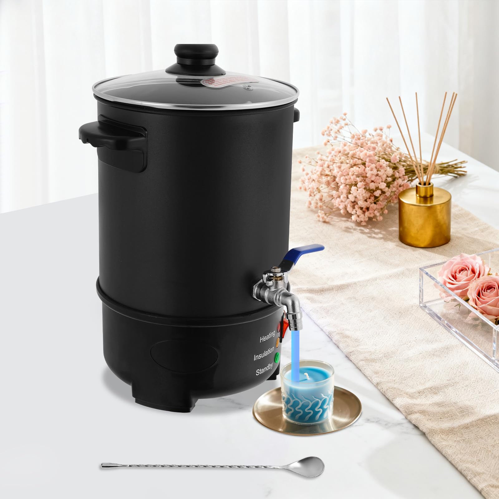 DWIKRYT Crisol eléctrico de cera de 6 l, 220-240 V, acero inoxidable, para hacer velas, 50-100 °C, con cuchara para salones de belleza, empresas artesanales