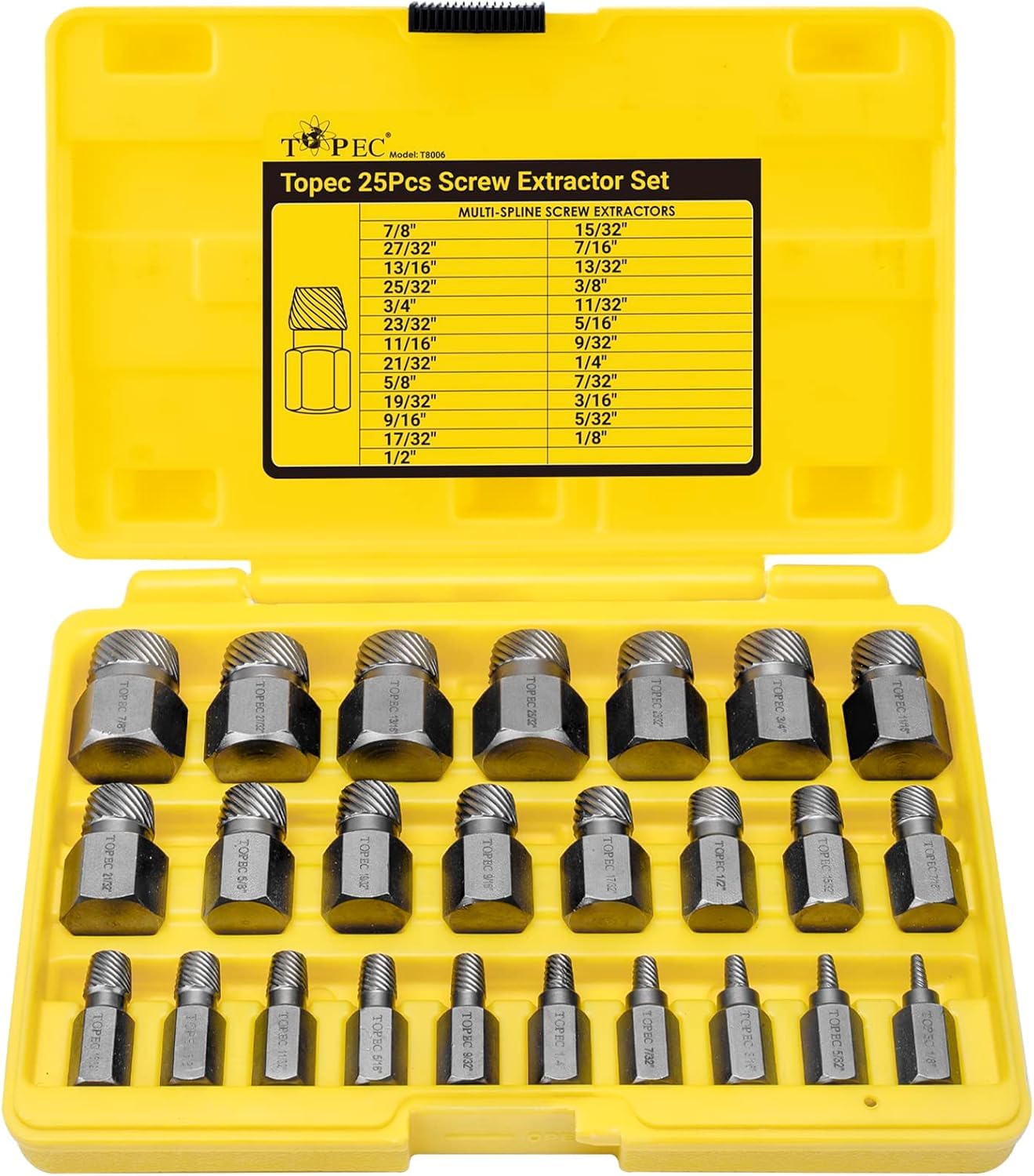 Juego de 25 extractores de tornillos, juego de extractores de pernos redondeados de acero de alto carbono