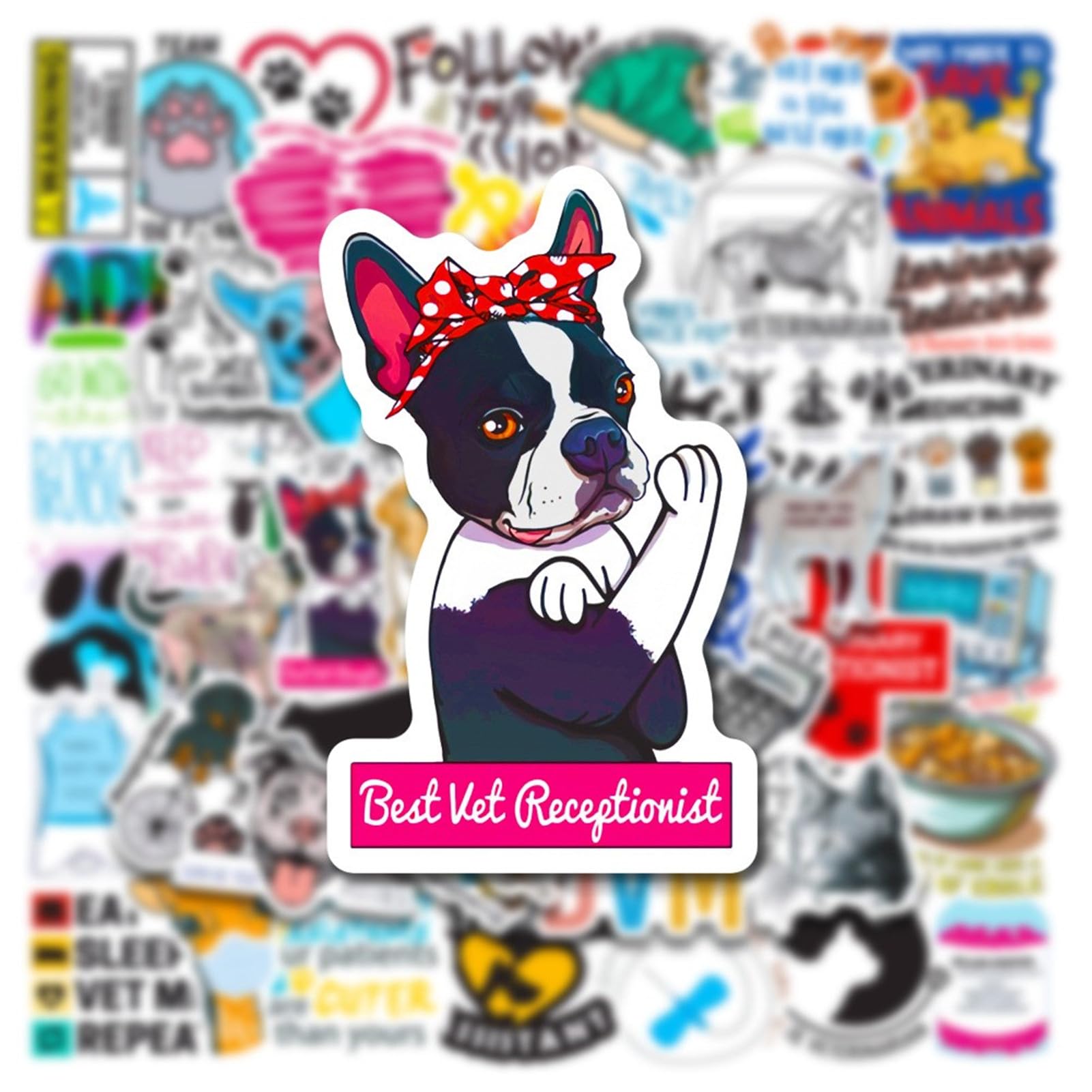 50 Pcs Funny Veterinary Stickers and Decals, Cute Veterinarians Vinyl PVC Waterproof Stickers for Water Bottle Skateboard Luggage Laptop Computer Phone, Vet Tech Party Supplies for Teens Adults