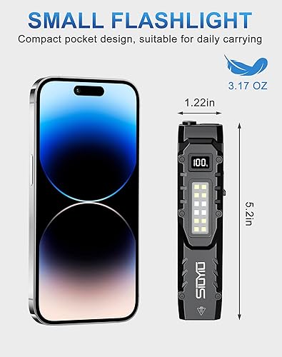 Miniatura 6 de Linterna EDC de 1200 lúmenes, linterna pequeña LED ultrafina de forma plana tipo C recargable, mini linternas IPX4 impermeable, clip de bolsillo,