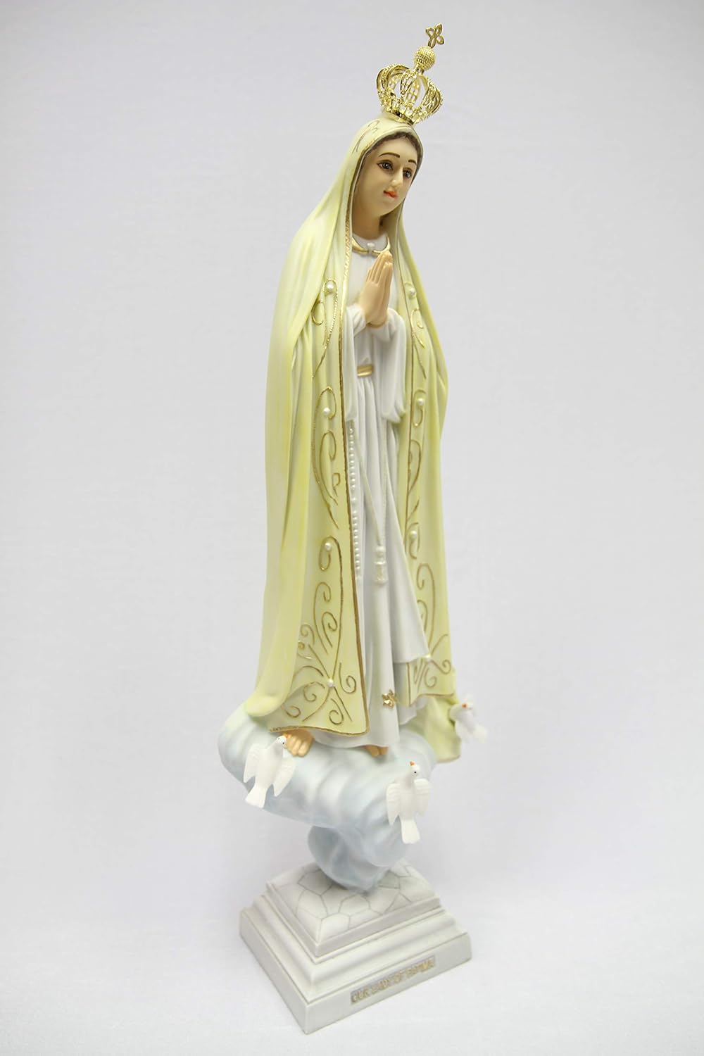 Vittoria Collection 20" Our Lady of Fatima Pilgrim Virgin Mary with Crown Statue Sculpture Figurine Made in Italy Indoor Outdoor Garden Grotto Hand Painted