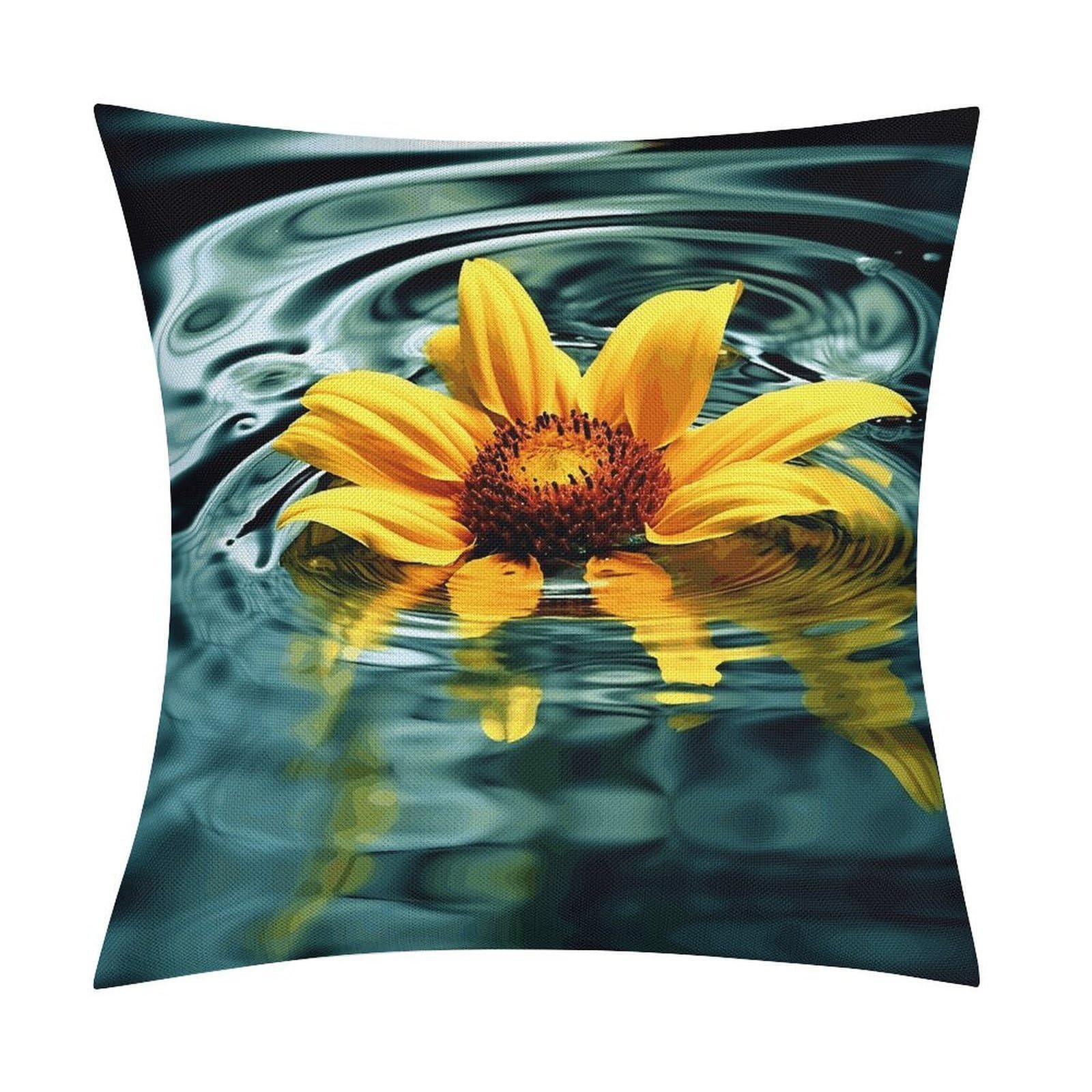 JTREHY Sunflower in Water Throw Pillow Covers Farmhouse Pillow Cover Standard Pillow Shams Decorative Square Pillowcases Soft Pillow Cases Wrinkle Fade Resistant for Couch Home 18x18 Inch