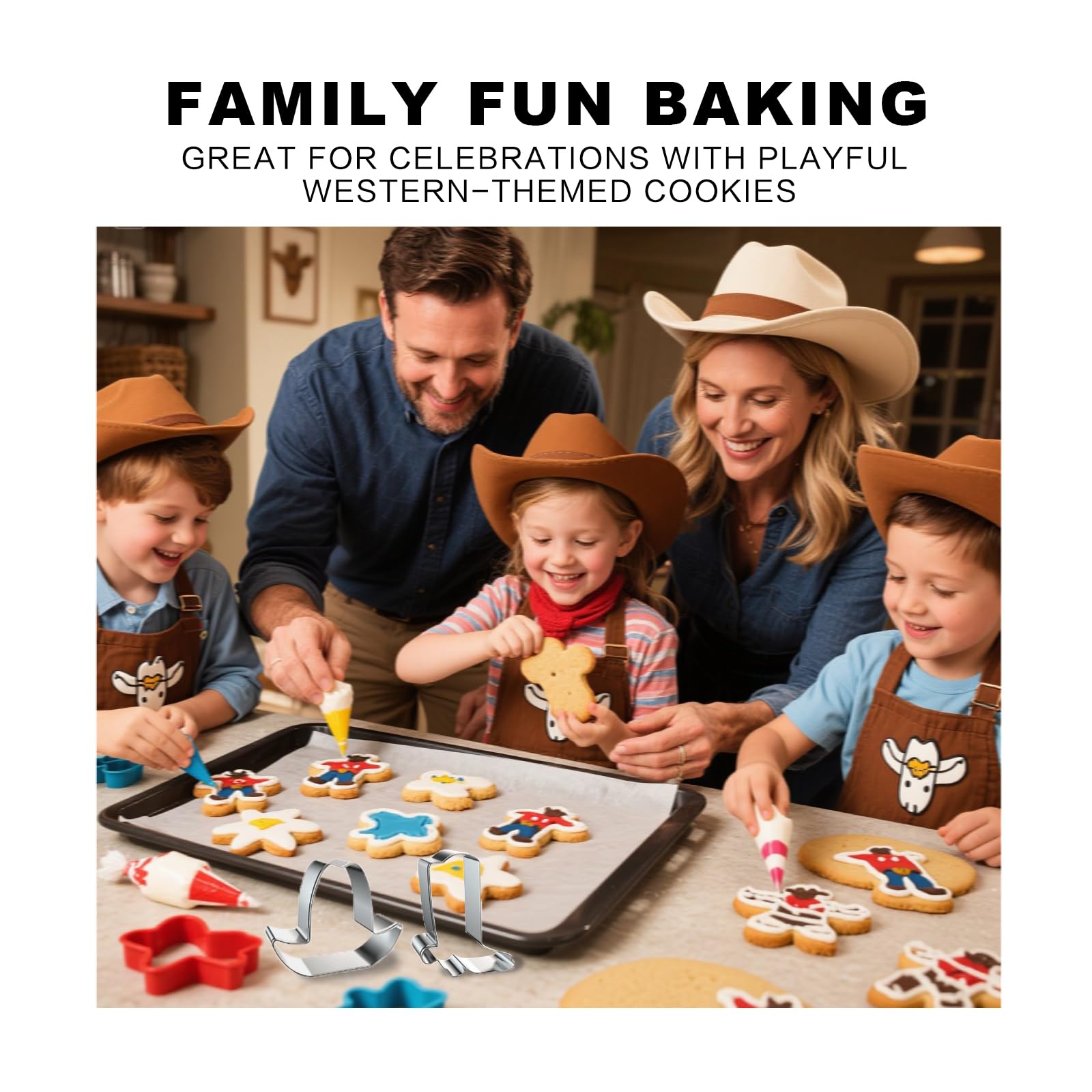 Cowboy Hat & Boot Cookie Cutter Set - Western Theme Baking Tools For Rodeo Parties