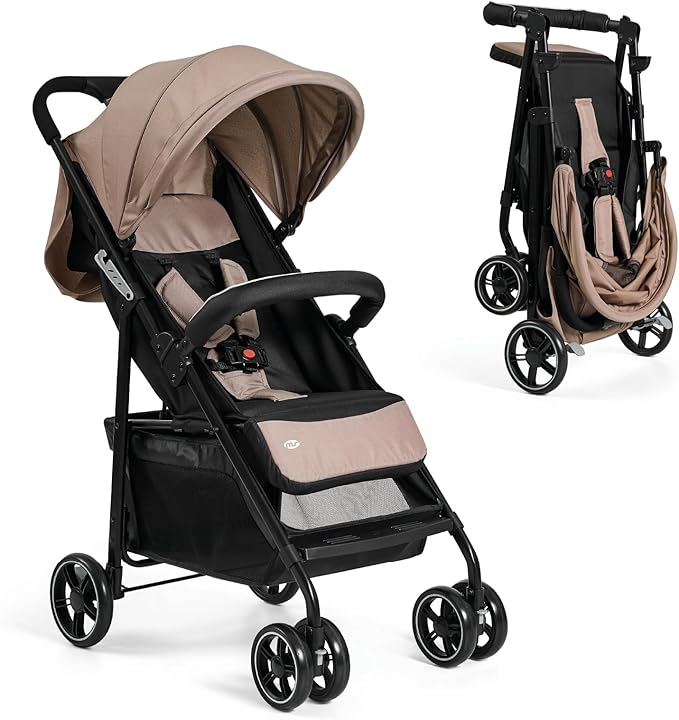 MS BabyWorld – Passeggino STREET – Carrello bimbo leggero | Dalla nascita fino a 36 mesi o 22 kg | Con ammortizzatori | Cappottina XXL | Reclinazione massima (Beige)