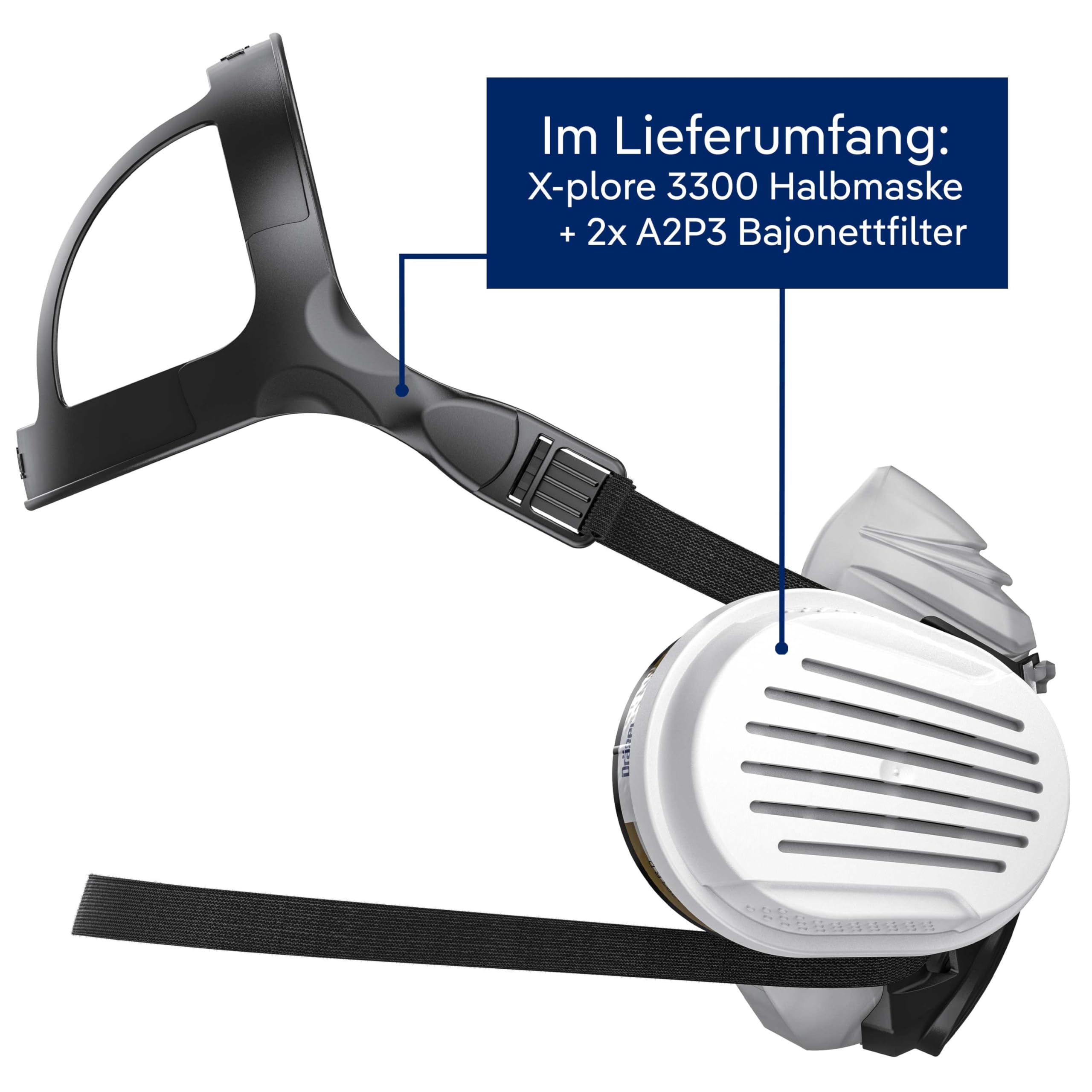 Dräger X-plore 3300 Lackiererset, Atemschutzmaske mit A2P3 Kombi-Filter – Halbmaske für Maler & Lackierer, zuverlässiger Schutz gegen Dämpfe, Gase und Feinstaub, Größe M