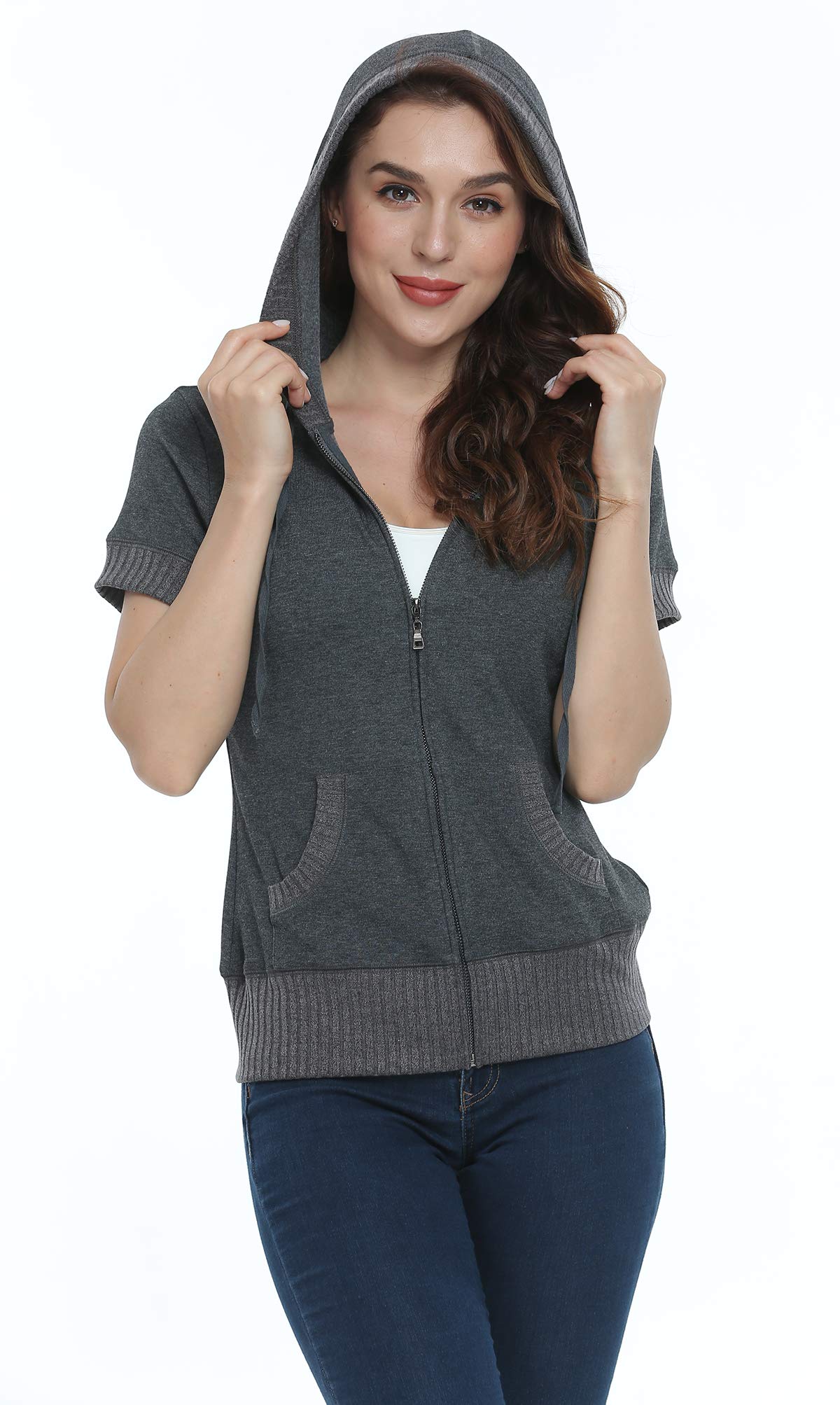 MISS MOLY Sudadera con Capucha de Manga Corta para Mujer