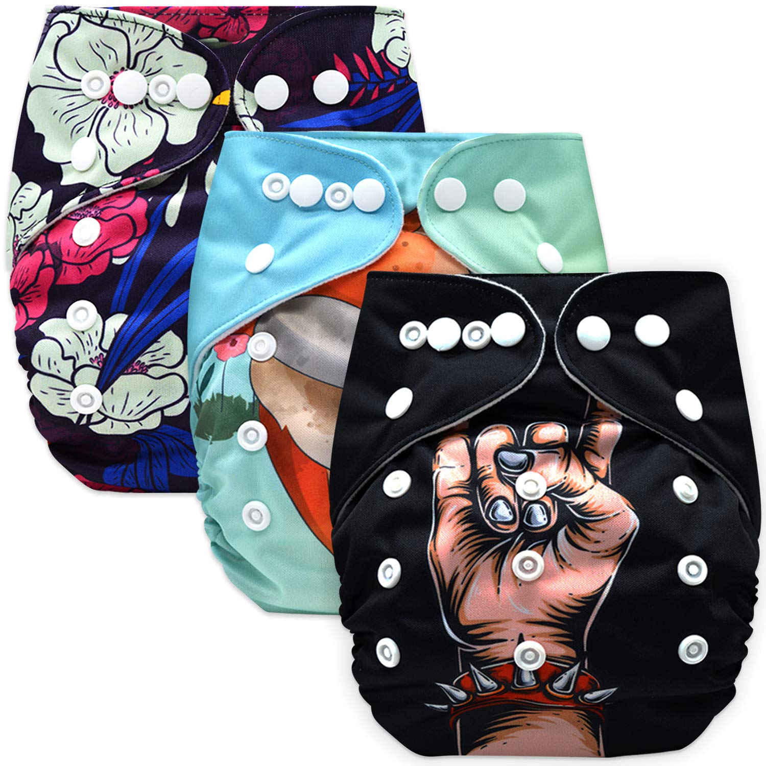 BEMBIKACloth Diapers for Babies, Washable Reusable, Adjustable Sizes (Pack of 3 Combo) (No Inserts Included) 3H