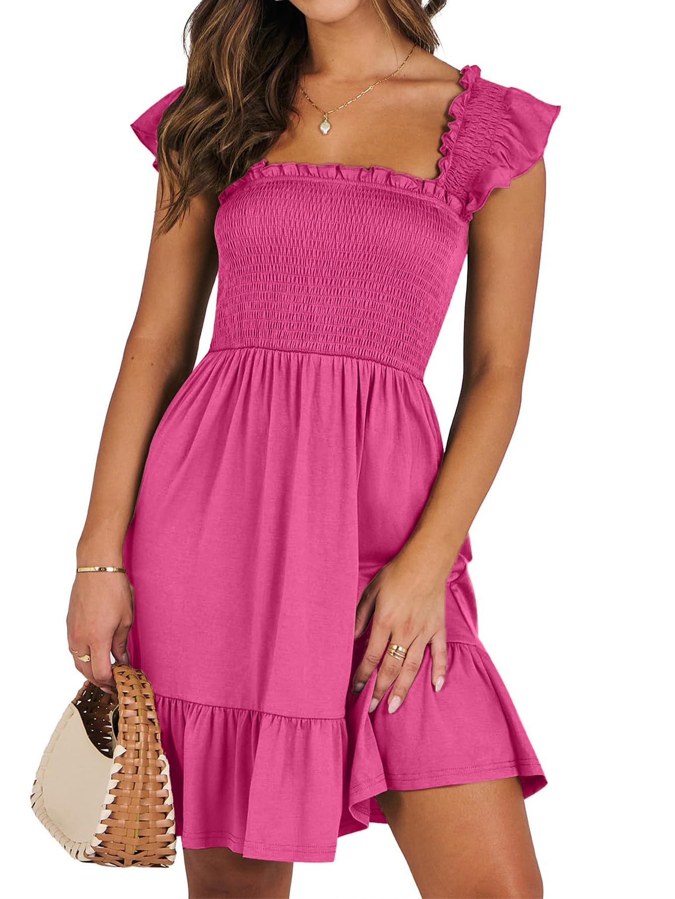IFFEI Smocked Ruffle Mini Dress