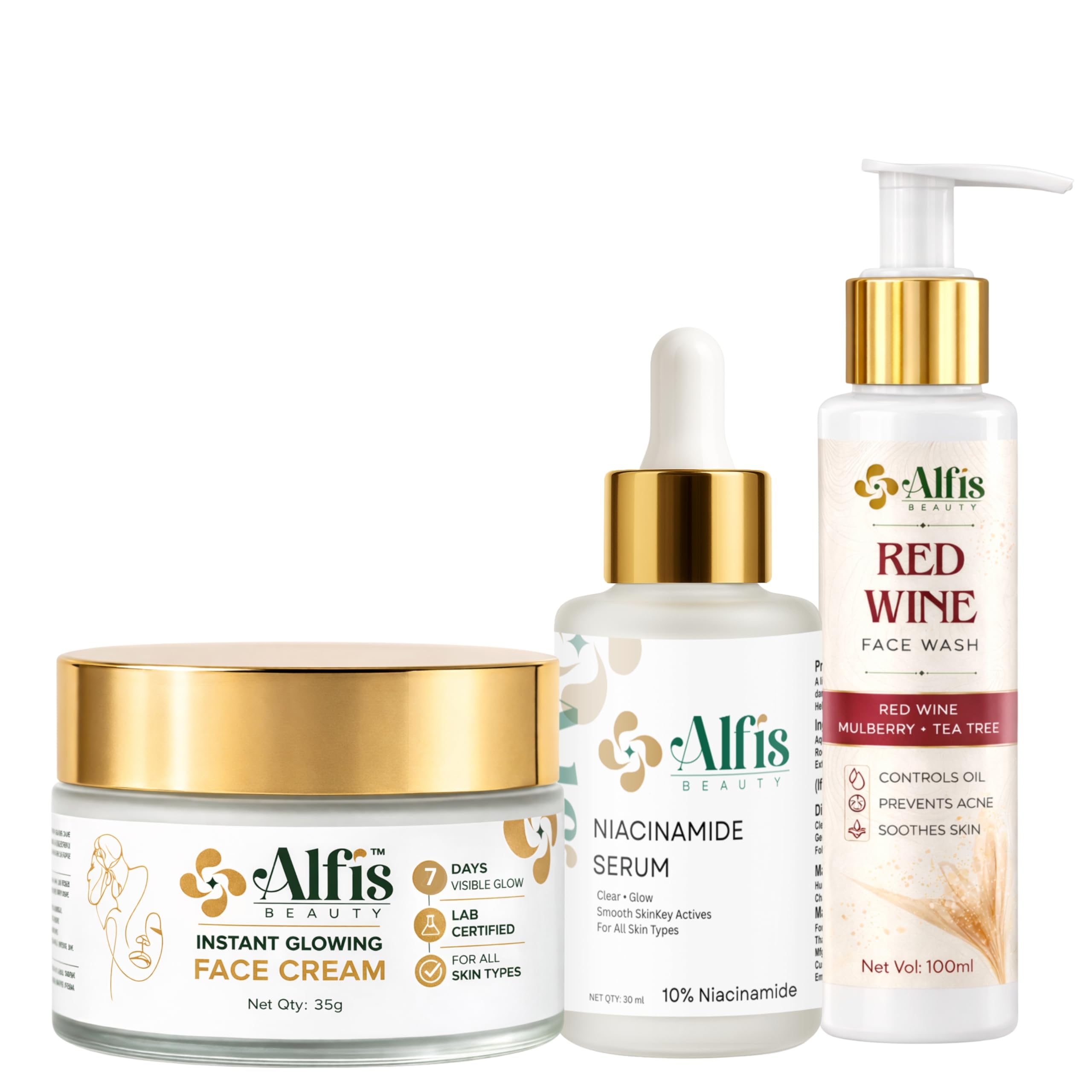 Skincare Combo Kit – 10% Niacinamide Serum (30ml) + Red Wine Face Wash (100ml) + Instant Glowing Face Cream (35g) | Anti Acne, Oil Control, Dark Spot Removal, Brightening | For Men & Women-image-42