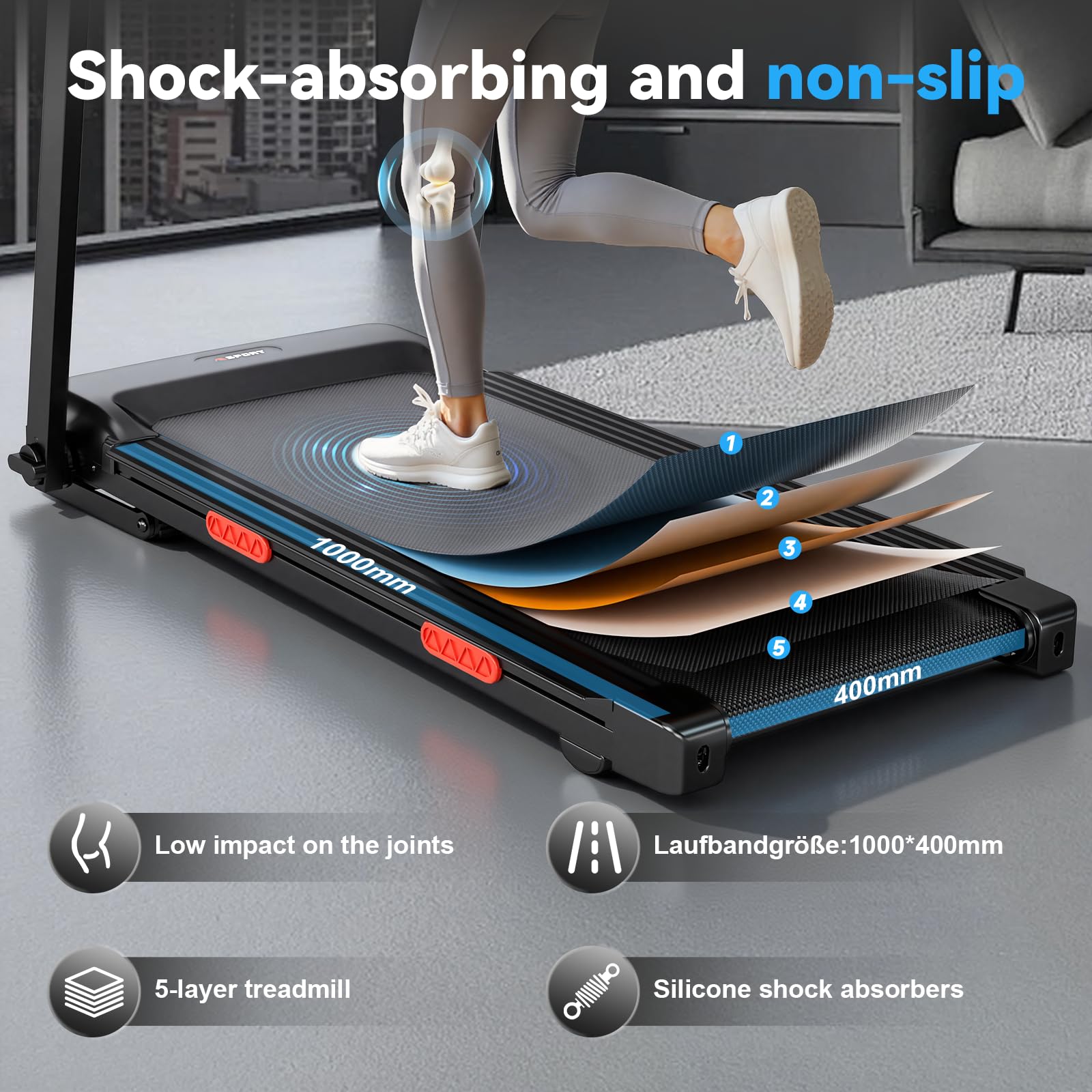 Cinta de Correr, Cinta de Correr Plegable 4 en 1: inclinación Regulable eléctricamente hasta un 12%; Velocidad de 1-8 KM/H; con Pantalla LED y Panel de Control; Plataforma y barandillas Desmontables.