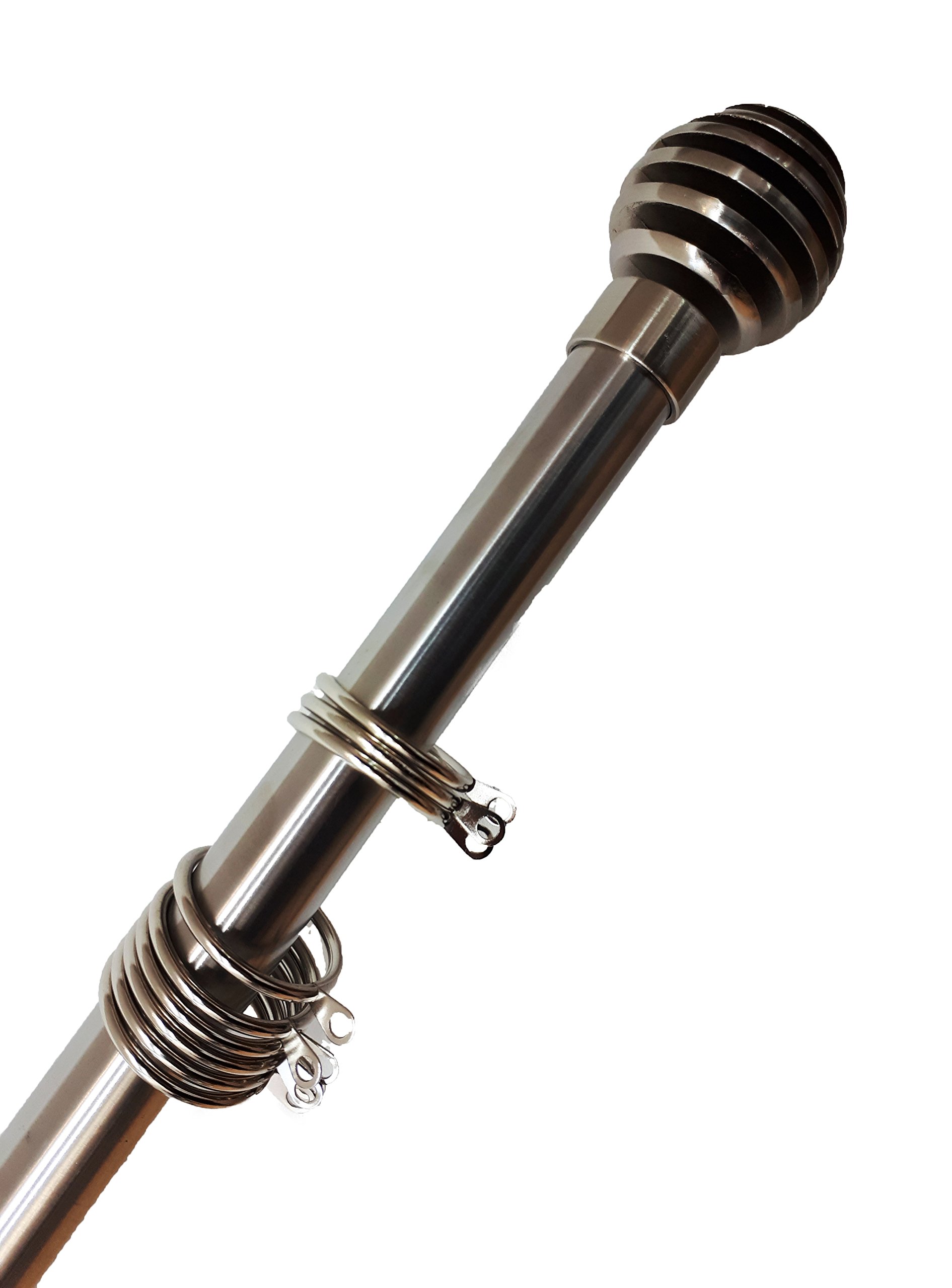 Home Harmony® Sliced Ball Finial Telescopic Extendable Curtain Pole set In Black Silver White and Matching Holdbacks Available (Silver, 120-210 cm)