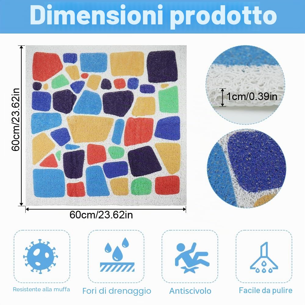 Tappetino da Doccia Antiscivolo 60 x 60 cm, Tappetino Doccia in Luffa Anti Muffa, Tappetino Antiscivolo con Fori di Drenaggio per Box Doccia Bagno Area Umida