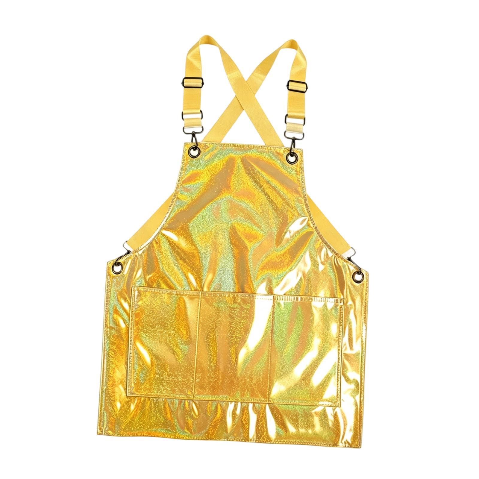 Schürze Kochschürze Arbeitschürze Küchenschürze Latzschürze mit Taschen Schmutzabweisend PU Material Pflegeleicht Angenehm bei Langem Einsatz für Nail, Gelb