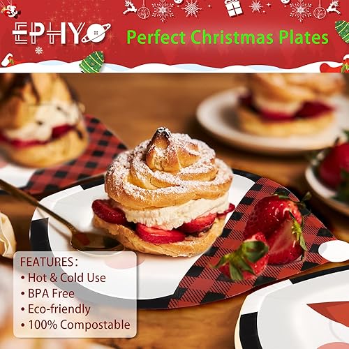 Miniatura 4 de 50 platos de papel de Navidad, diseño de pingüino, búfalo, a cuadros, desechables, platos ovalados para fiestas de postre cena, aperitivo, ensalada,