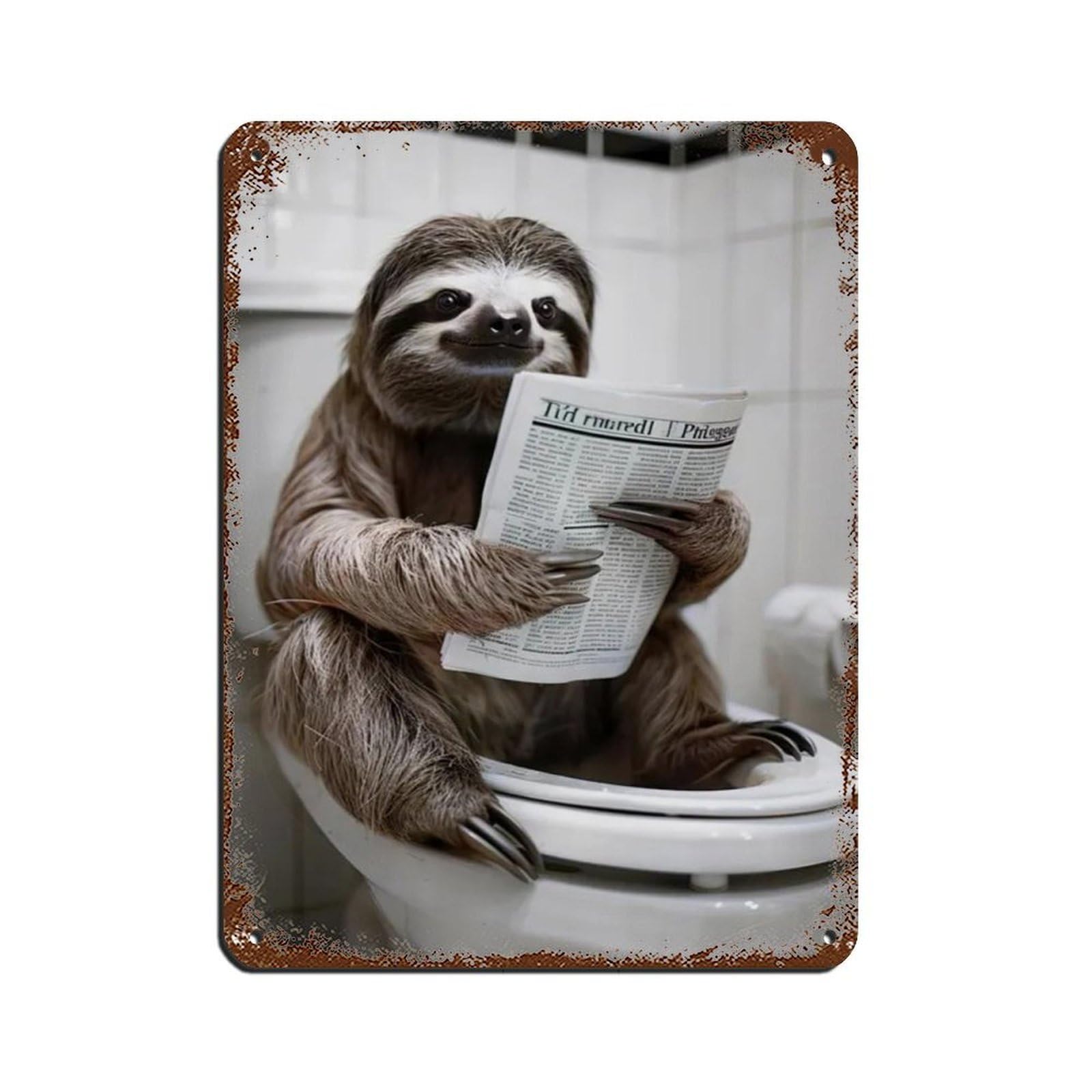Lxwnze 30L X 40W Cm Sloth Bathroom Art, Sloth On Toilet Reading Newspaper Retro Poster Metal Tin Sign Chic Art Retro Iron Painting Bar People Cave Cafe Family Garage Poster Wall Decoration 12X16inch(30X40cm)