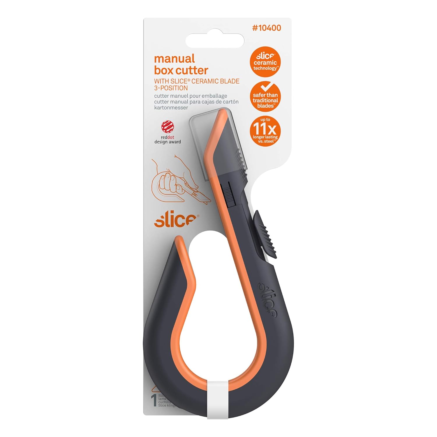 Slice 10503 Box Cutter, Retractable, Utility Knife, Finger Friendly edge, Stays Sharp up to 11x Longer Than Metal , 6 Pack