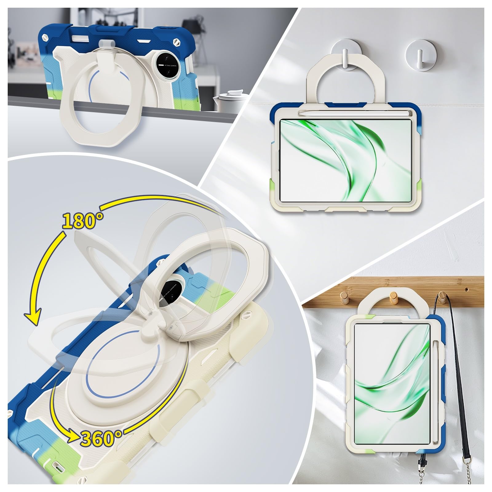 Etui dziecięce do tabletu Huawei MatePad Mini 8, cala, wytrzymałe, odporne na wstrząsy etui z TPU podpórką Wytrzymałe ochronne paskiem ramię(Blu)