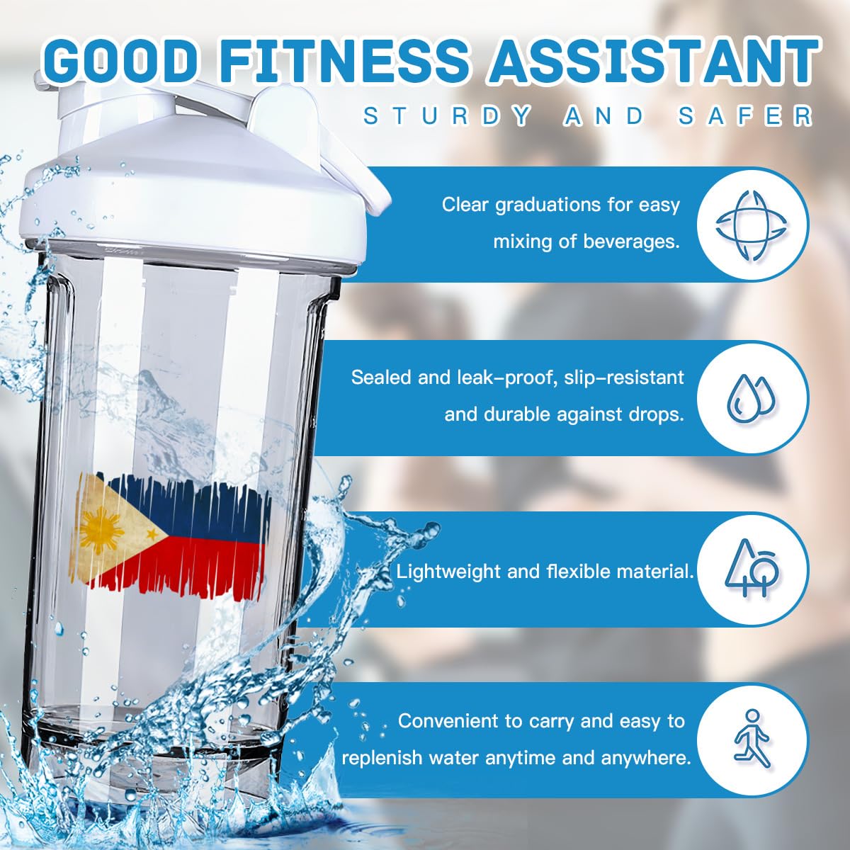 Vintage America And Philippines Flag 4 18 Ounce Shaker Cup,Fashion Theme Pattern Shaker Bottle Leak-proof Workout Shake Bottles 500ML/18 oz Perfect for Pre Workout White 0