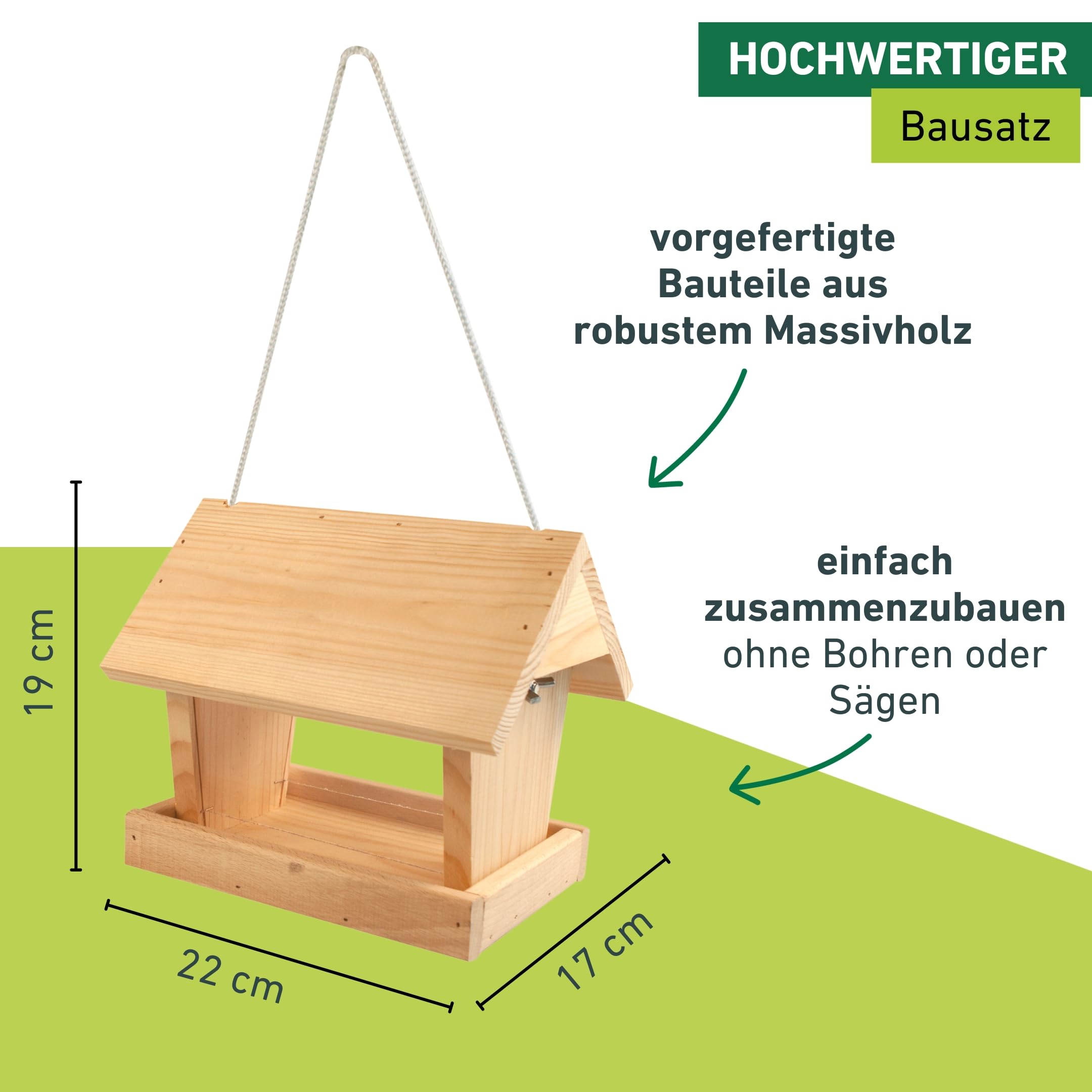 Windhager Vogelfuttersilo-Bausatz Woodpecker, Vogelhaus Futterstation, inklusive Farbset zum Bemalen, 17 x 22 x 19 cm, 06945, Beige